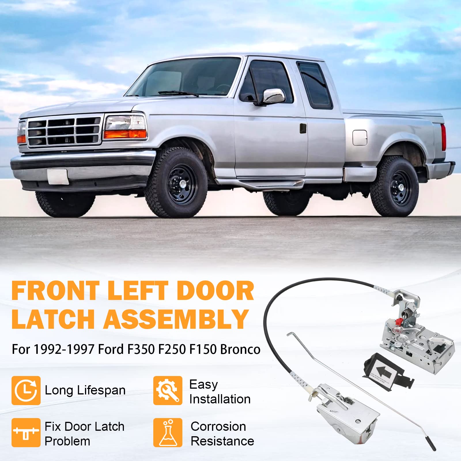 F4TZ-15219A65-A Door Latch Lock Assembly Front Left Driver Side for 1992 1993 1994 1995 1996 1997 Ford F350 F250 F150 Bronco LH