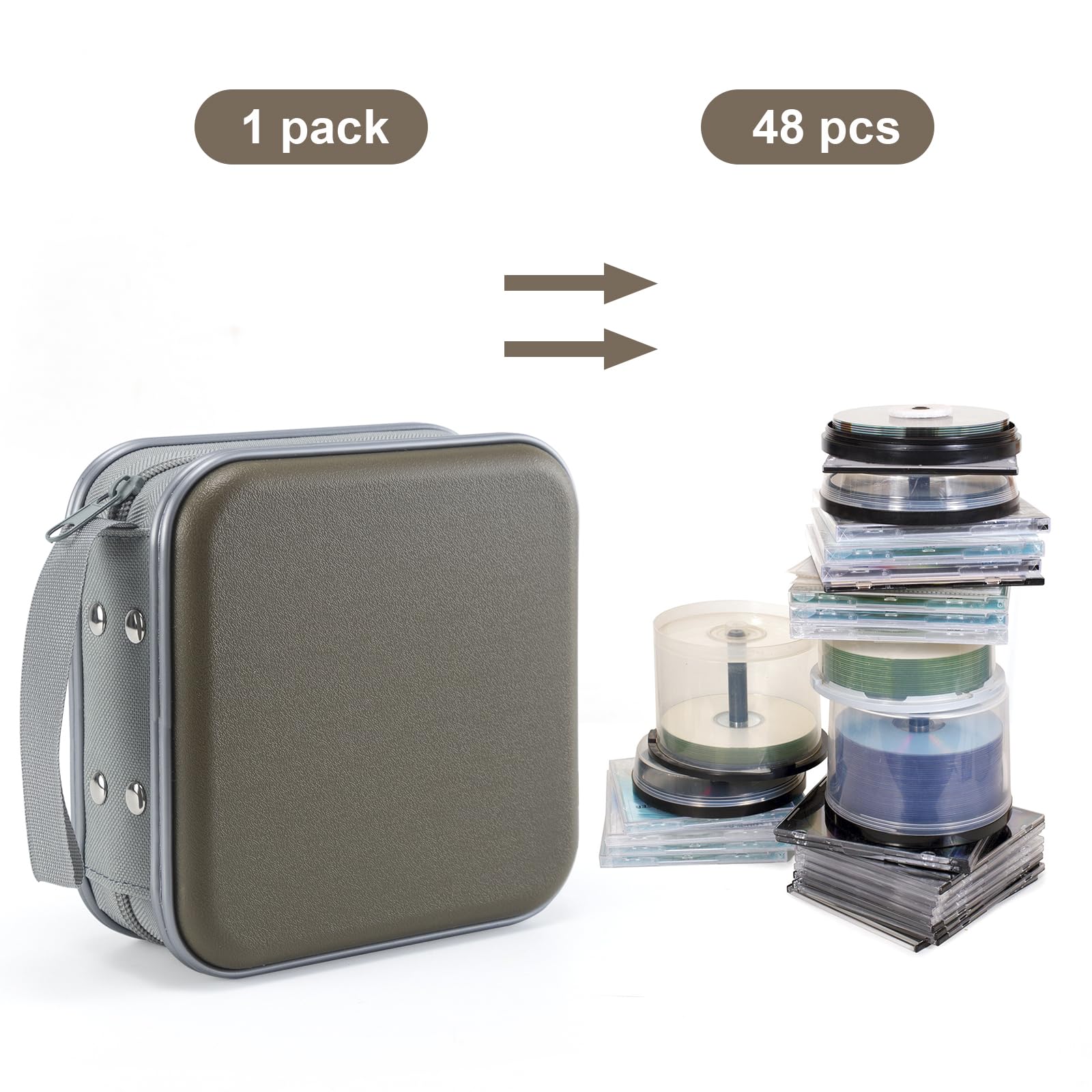 Uentip Cd Case For Car,48 Capacity Dvd Case Portable Zipper Cd Case Holder Large Storage Cd Wallet Cd Organizer Home Travel (Oli