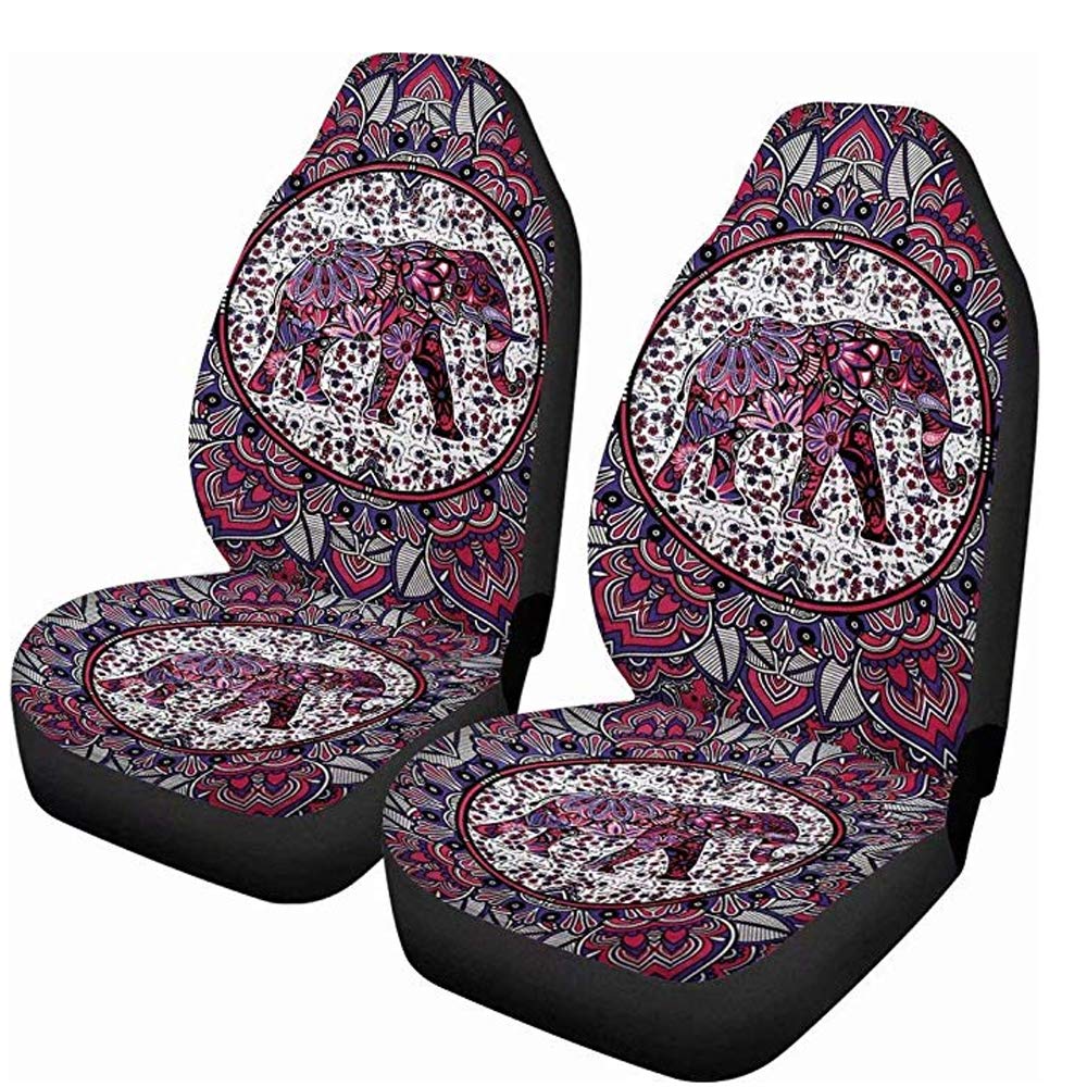 Amzbeauty Afrikan Elephants Fabric Print Front Seat Cover 2 Pcs, Universal Vehicle Seat Protector Mat Covers, Fit Most Cars, Sed