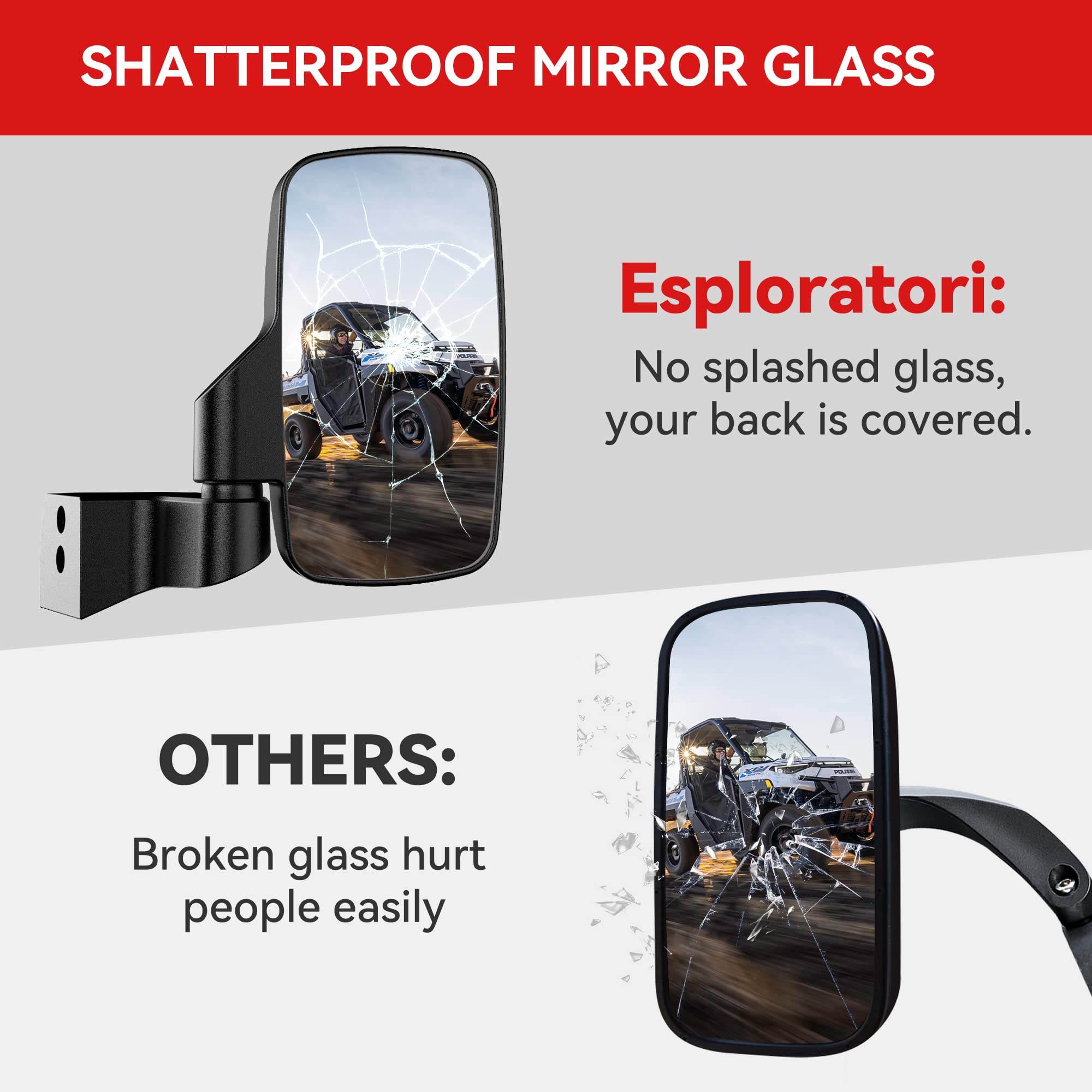 Ranger Side Mirrors Door Mounted, Esploratori UTV Side Mirrors for Full-Door Polaris Ranger Compatible With 2018-24 Polaris Rang