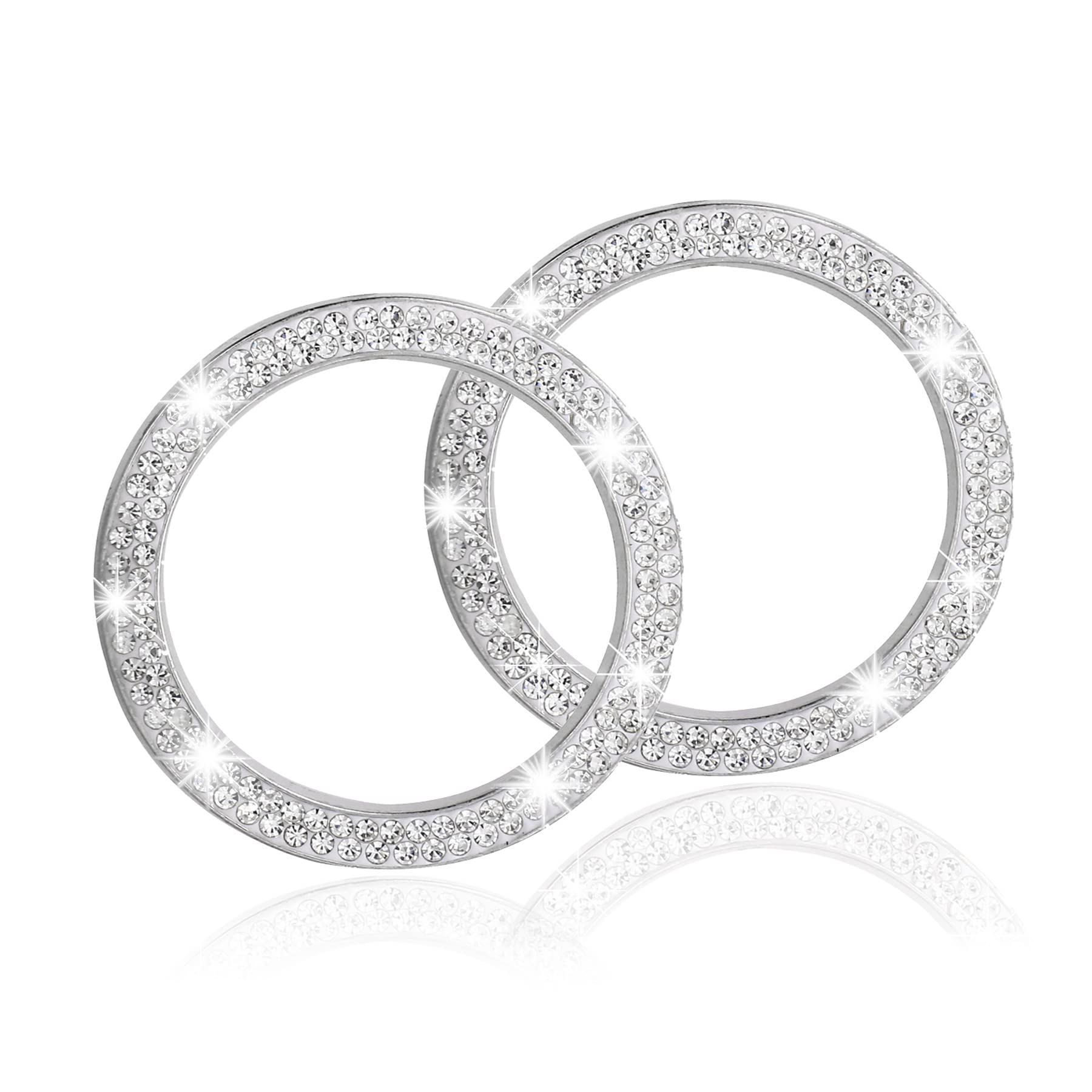Livtee 2 Pcs Crystal Double Rhinestone Car Engine Start Stop Decoration Ring, Bling Car Interior Accessories For Women, Push To
