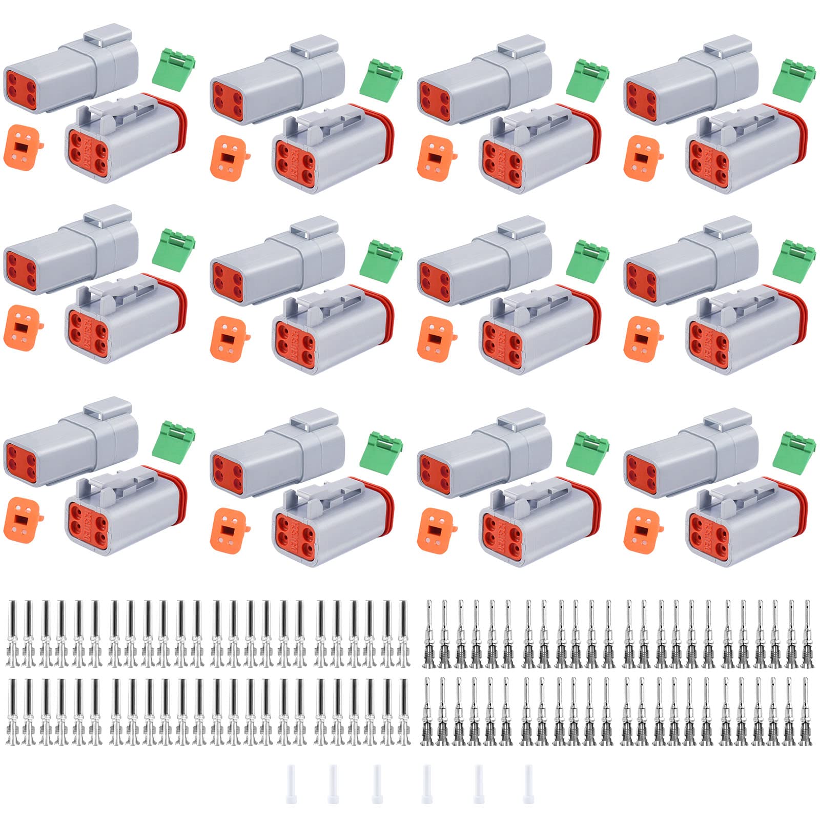150Pcs 4 Pin Way Deutsch Dt Gray Connector 12 Set,Size 16 Solid Contacts Waterproof Electrical Wire Connector With Seal Plug For Truck, Off-Road Vehicles, Marine, Motorcycle Wiring