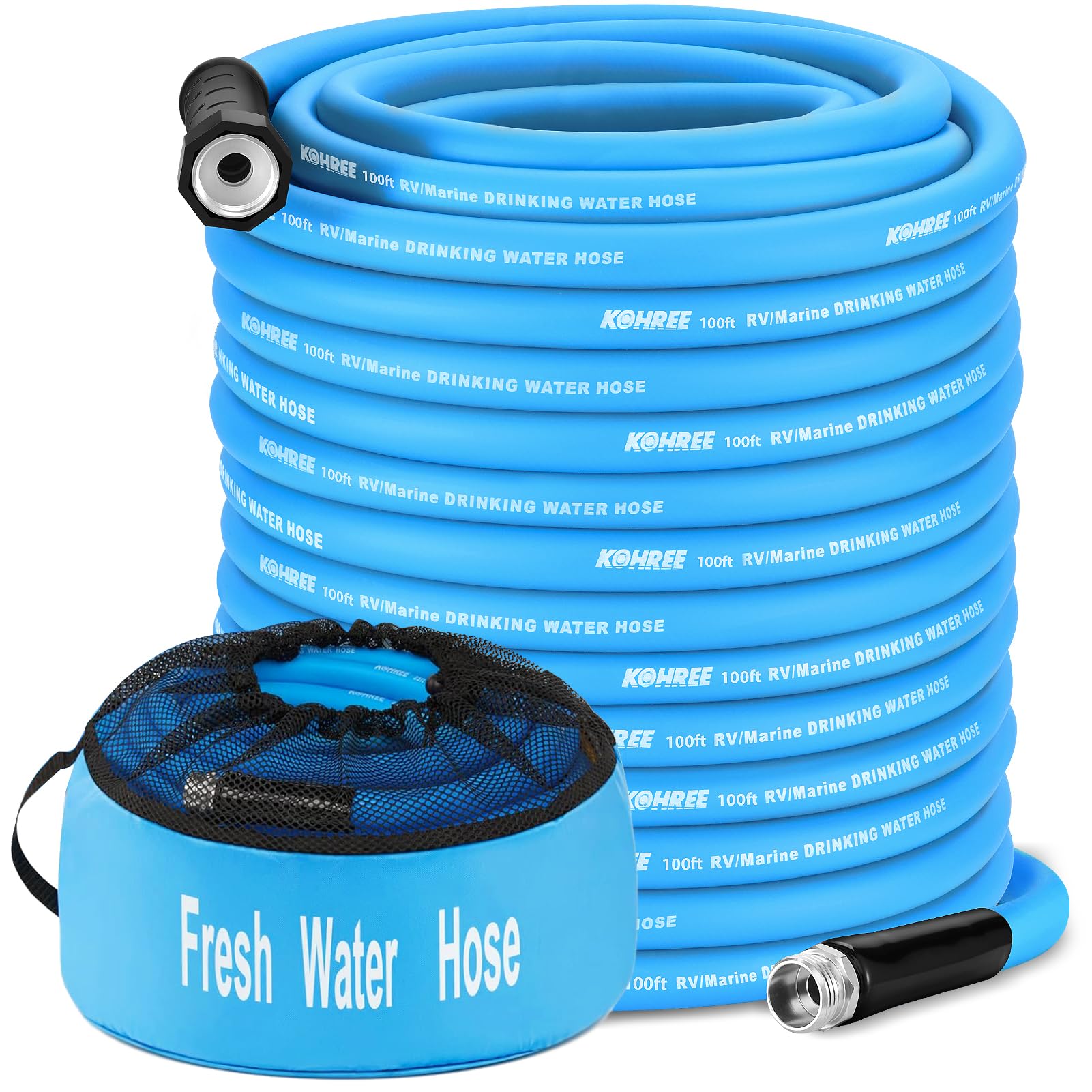 Kohree 100 Ft Rv Water Hose, 5/8'' Premium Drinking Water Hose, Leak Free, No Kink, Long Garden Hose 100 Ft With Storage Bag, Id