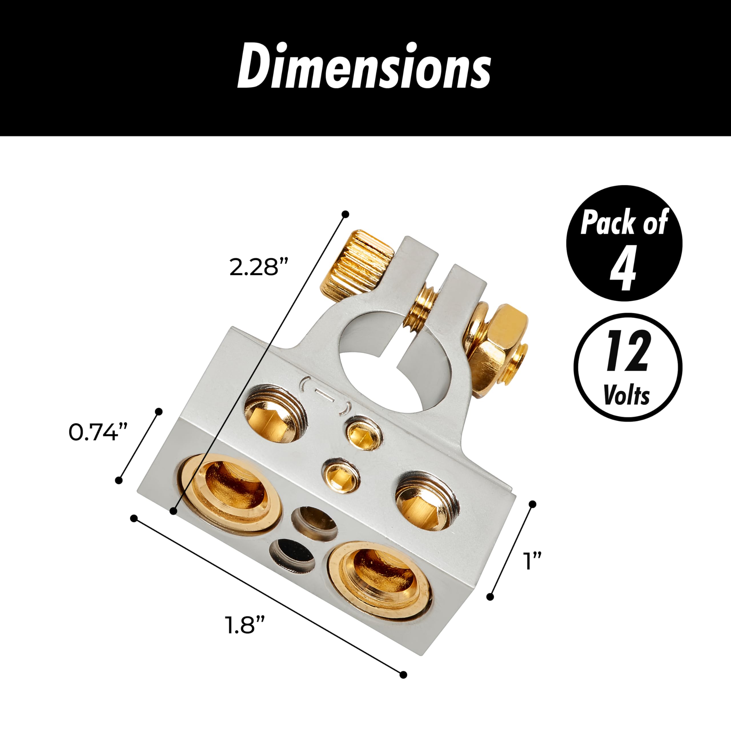 Installgear 0/4/8 Or 10 Gauge Battery Terminals With Shims - Positive And Negative Connectors - For Car Battery Terminal Connect