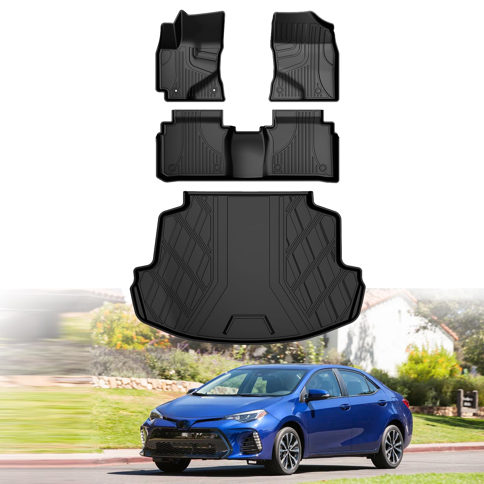 Automotive Floor Mats & Cargo Liners Compatible With 2014 2015 2016 2017 2018 2019 Toyota Corolla Floor Mats & Trunk Mat Set, Al
