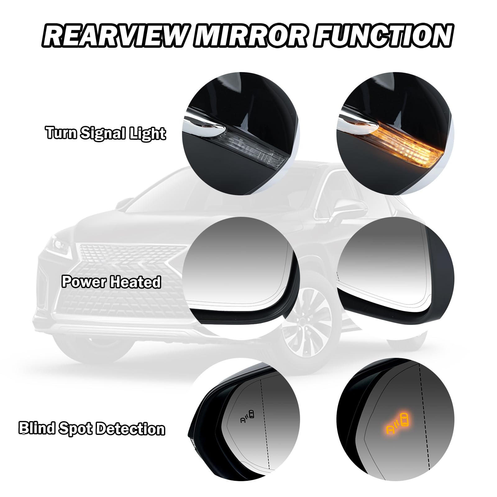 MOFOAP Left Driver Side Mirror For 2016-2022 Lexus RX350 2018-2022 RX350L RX450h RX450hL Mirrors with Blind Spot Indicator,Heate