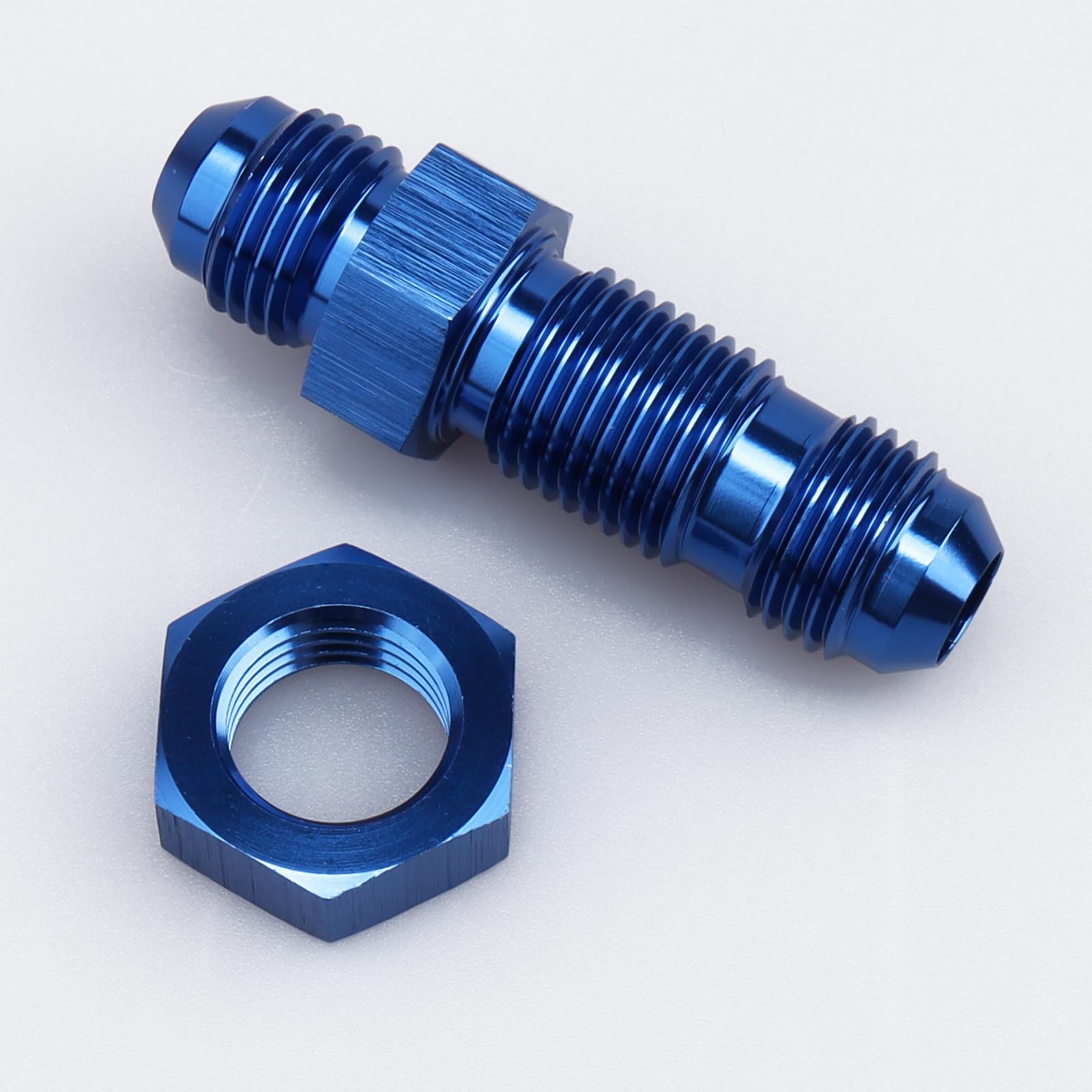 AC PERFORMANCE -6 AN Male Flare Straight Bulkhead Fitting Adapter Aluminum Blue with AN6 Nut