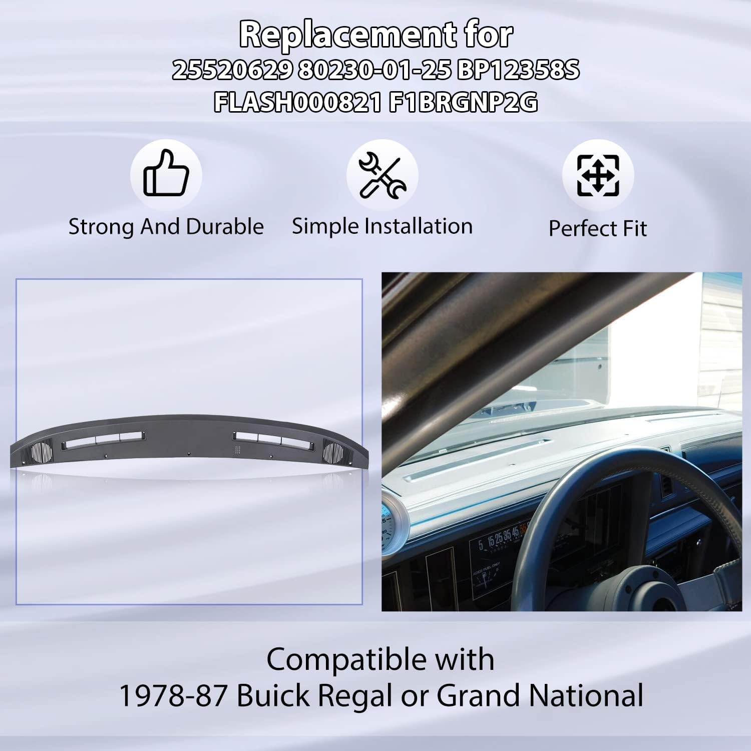 ECOTRIC Upper Dash Panel Compatible with Buick Regal & Grand National 1978-1987 Replacement for 25520629 80230-01-25 BP12358S FL