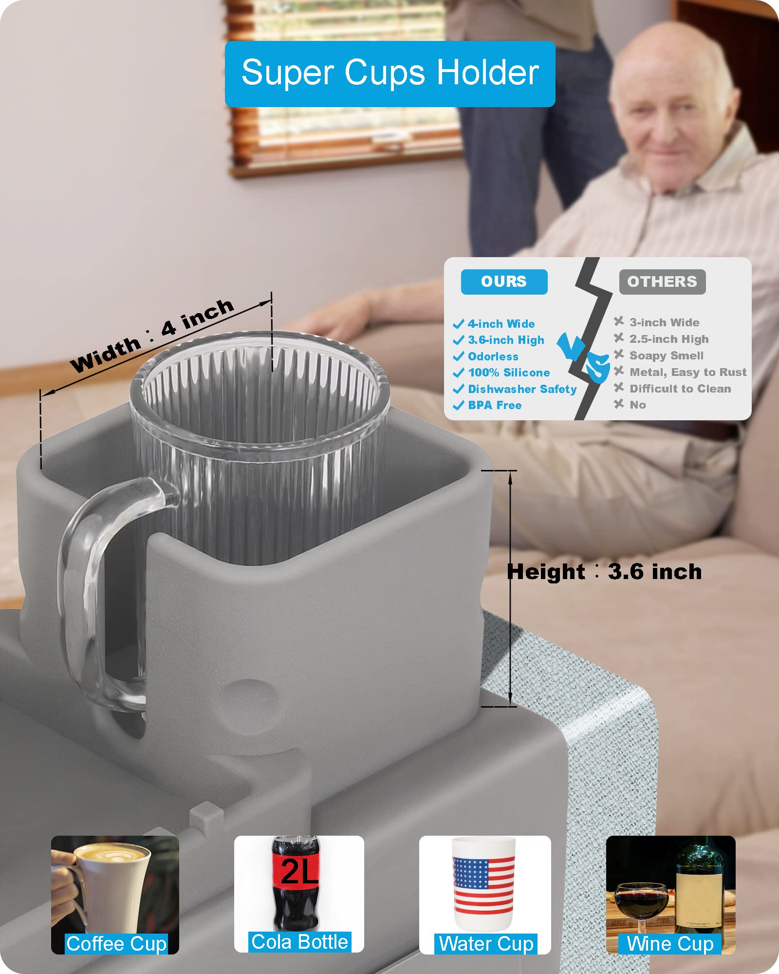 Silicone Couch Cup Holder, Vienfut Anti-Spill And Anti-Slip Sofa Armrest Tray, Dirt-Resistant Silicone Couch Arm Tray For Remote