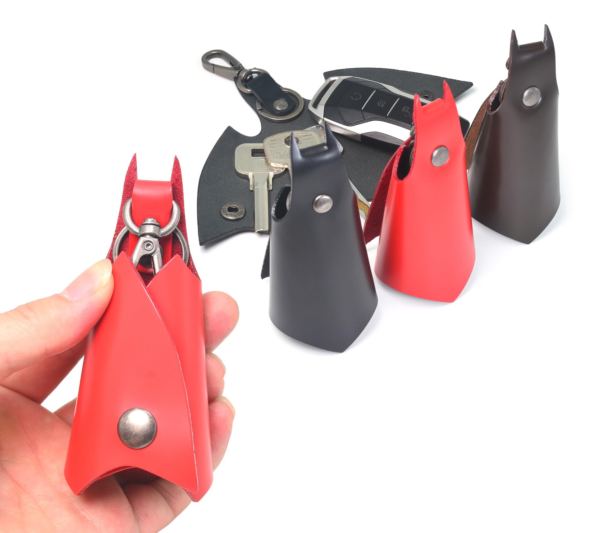 CAILLU KeyChain Leather Bat Shape for men gifts and women Car key fob case,Leather fashion pop keys ring cover holder (red Bat)