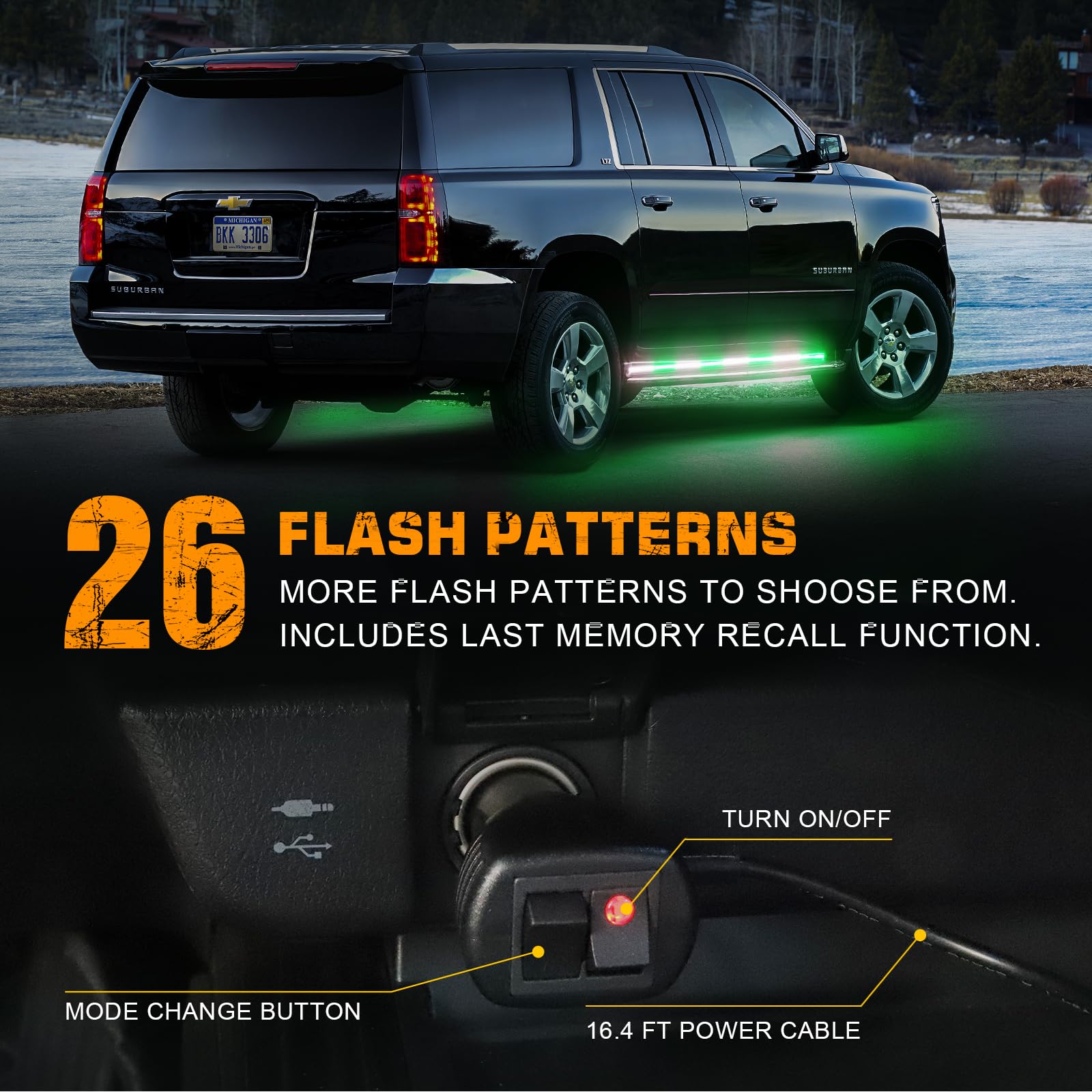 Xridonsen 2Pcs 70 Inch Truck Green White Emergency Lights Strip 864 Led Running Board Strobe Lights Bar Firefighter Lights Flash