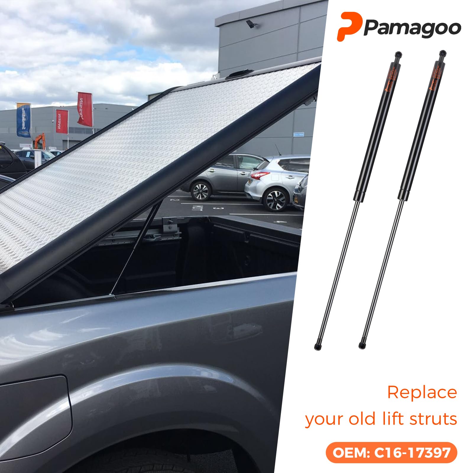 Pamagoo C16-17397 30 Inch Gas Strut 50 Lbs 222 N Shock, 30'' Prop Lift Support For Tonneau Cover Truck Topper Undercover Replace