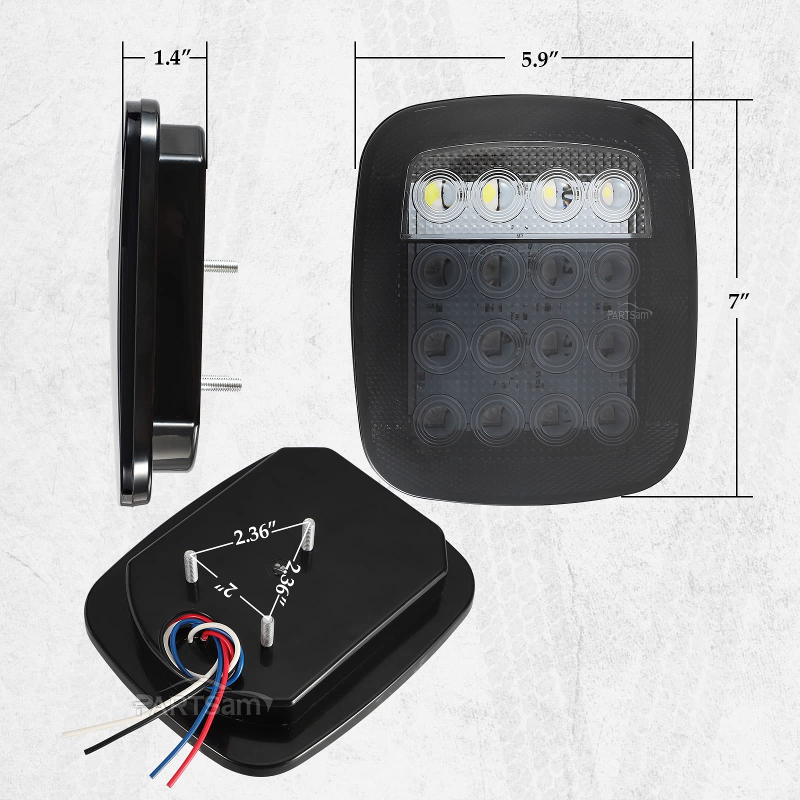 Partsam 2X Led Tail Lights 16Led Stop Brake Turn Reverse Tail Light Combination 12-5050 Red 4-5050 White Smoke Lens Compatible With Wrangler Yj Tj Cj Pick-Up Truck Trailer Rv