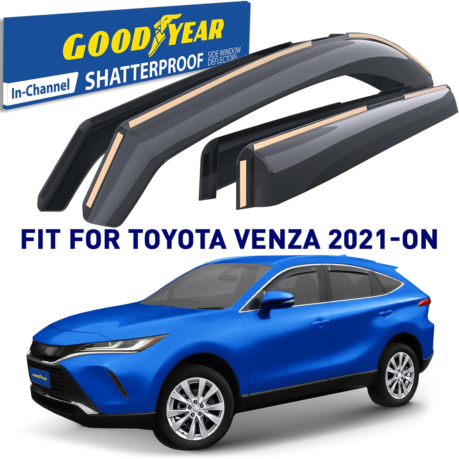 Goodyear Shatterproof In-Channel Window Deflectors For Toyota Venza 2021-2025, Rain Guards, Window Visors For Cars, Vent Deflect
