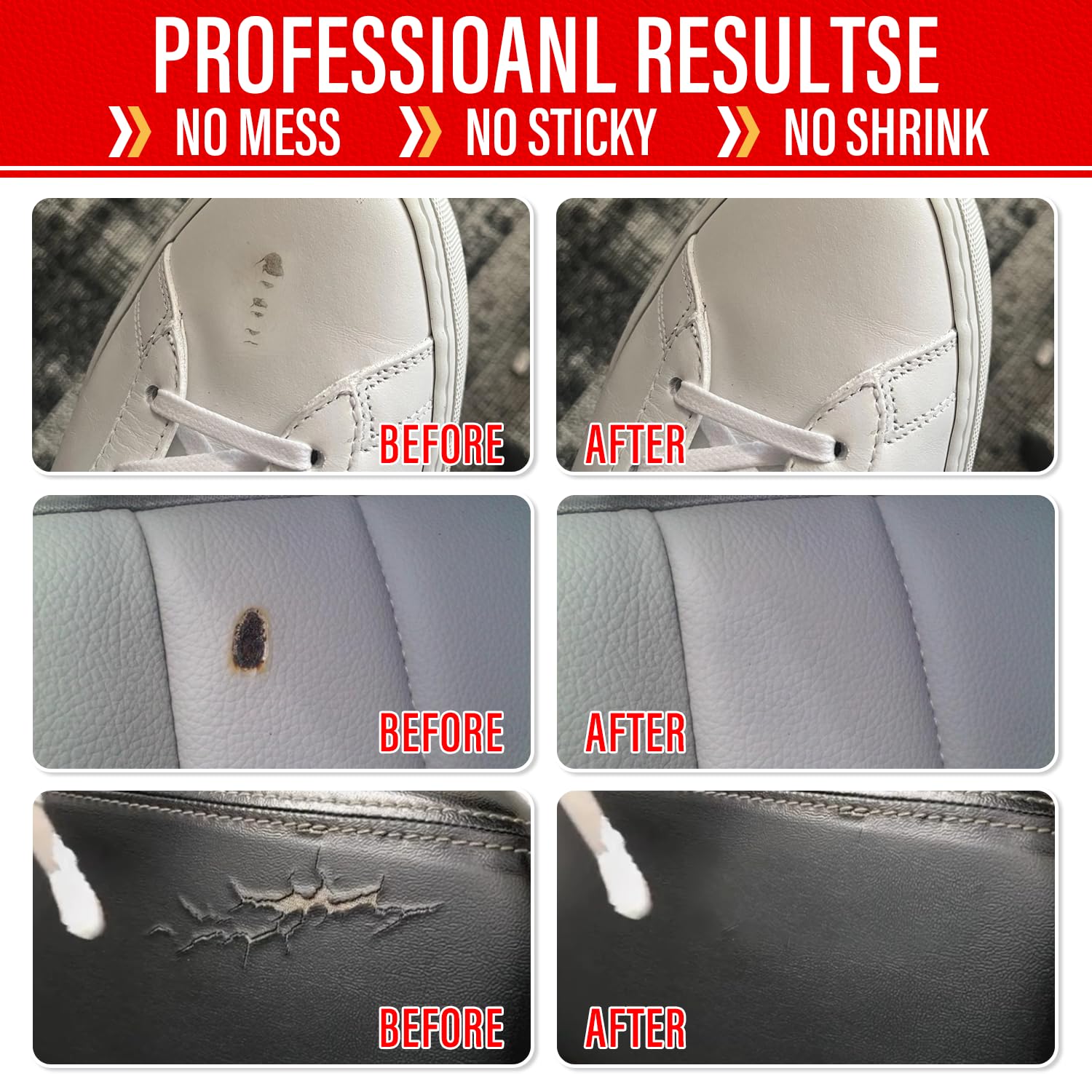 Paintable Leather Filler, Leather Filler Repair Kit for Tears, Holes, Cracks, Scratches, with Easy Step-by-Step Guide, Leather S