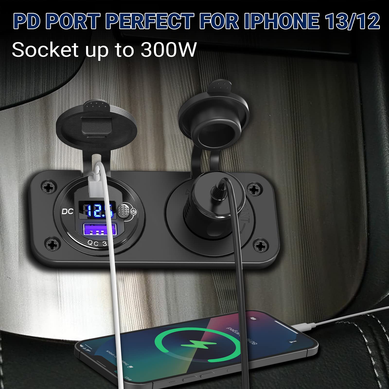 Cigarette Lighter Socket 12 Volt Usb Outlet: Pd 20W C And Qc3.0 Car Port Aluminum Metal 12V Plug, 150W Charger Panel With Power