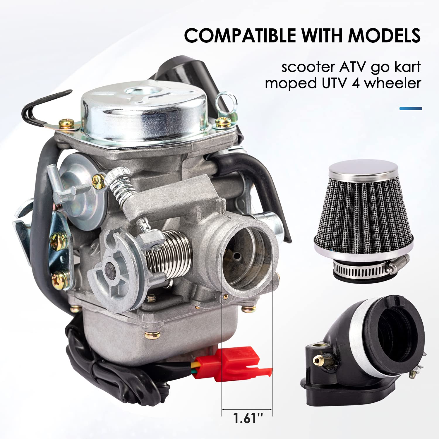 GY6 Carburetor 150cc for 4 Stroke 125cc 152QMJ 157QMJ Engines Electric Choke Motorcycle Scooter 24mm PD24J Carb with Intake Mani