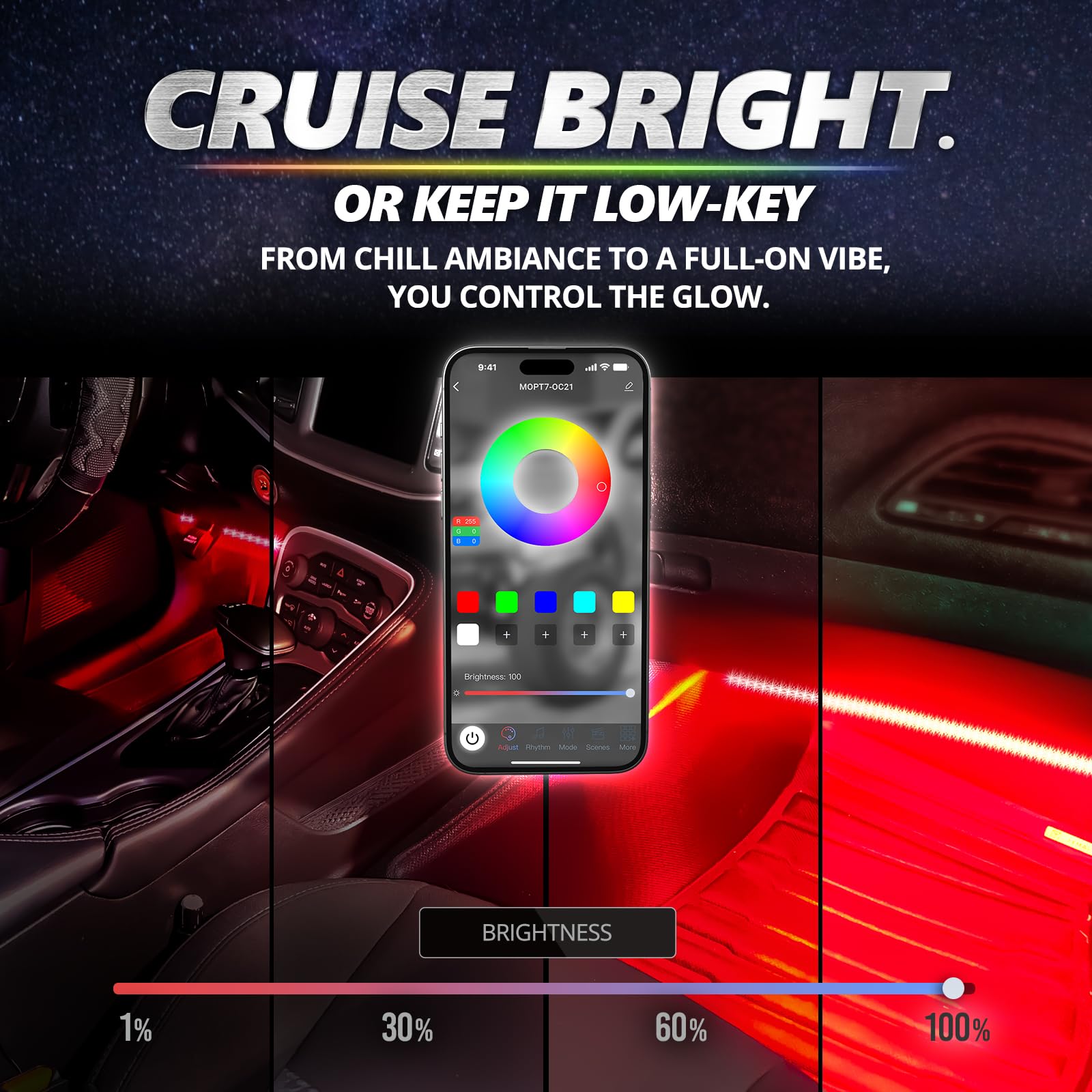Opt7 Aura Pro 6Pc Interior Lights For Truck Suv Rv With App & Remote Control, Multicolor Mode, Music Sync Neon Accent Lighting K