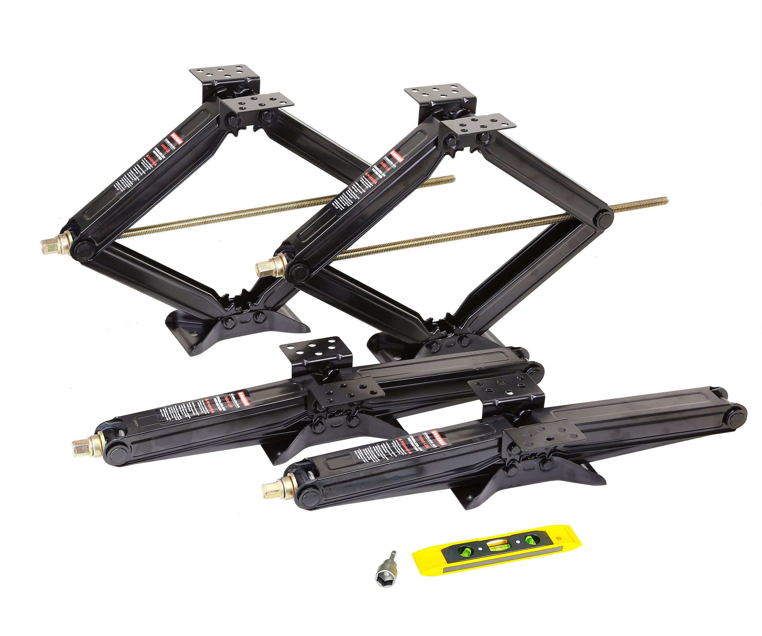 Rockman Rv Camper Trailer Stabilizer Leveling Scissor Jacks W/Socket & Level 24'' 5000Lbs Set 4