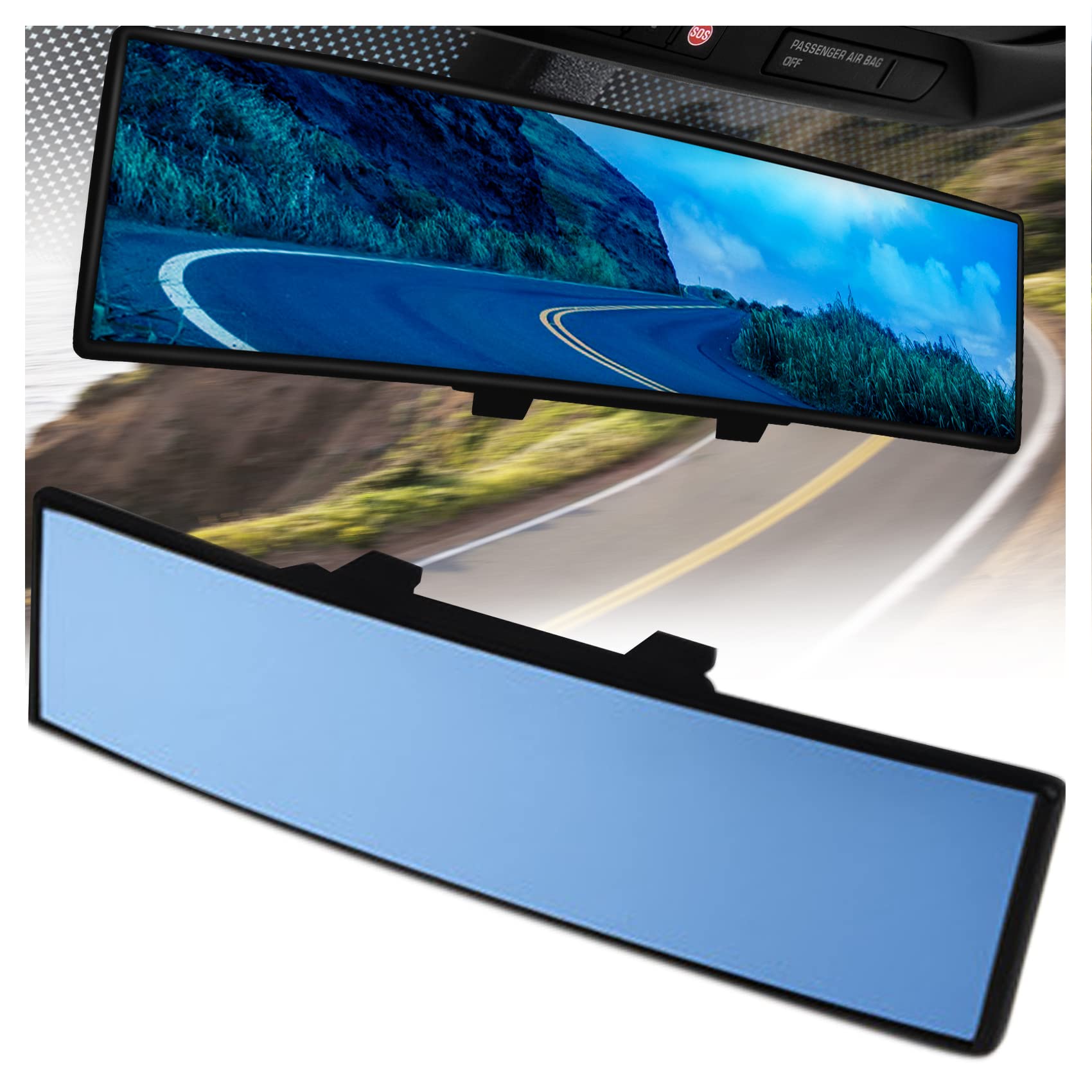 Rear View Mirror, MIAOKE Blu-Ray Car Mirror 12 Inch Anti-Glare Easy To Install, Universal All Car Wide Angle Panoramic Rear View