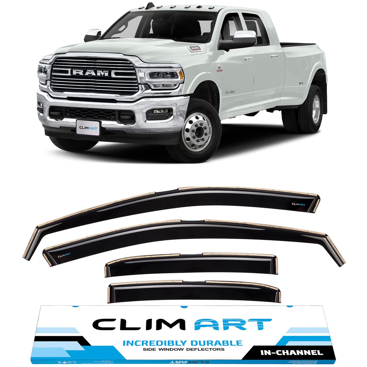 CLIM ART in-Channel Incredibly Durable Rain Guards for Dodge RAM 2500 3500 2019-2023 Crew Cab, Original Window Deflectors,Vent D