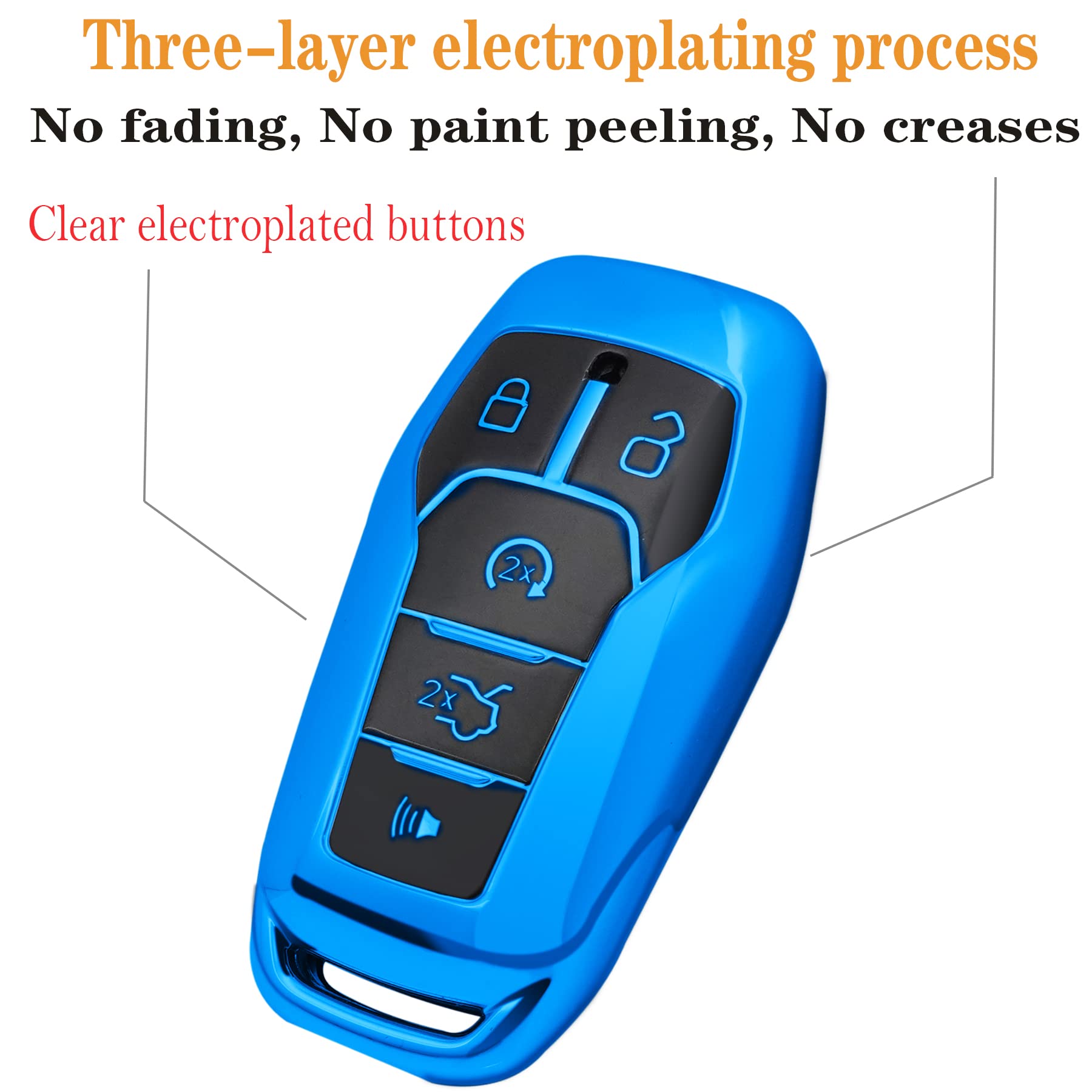 Kirsnda Key Fob Cover Case With Metal Keychain Compatible With Ford And For Lincoln,Soft Tpu Key Case Fit Expedition For Mustang