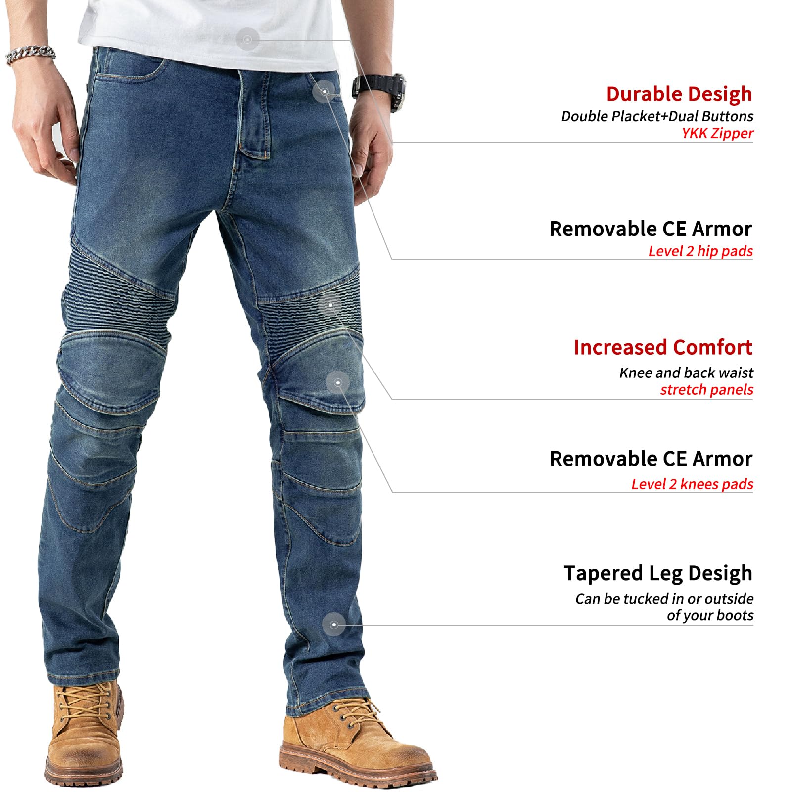 CTBQiTom Men's Motorcycle Pants Motocross Riding Jeans Adventure Trousers Motorbike Pants with Knee and Hip CE Armor Protector P