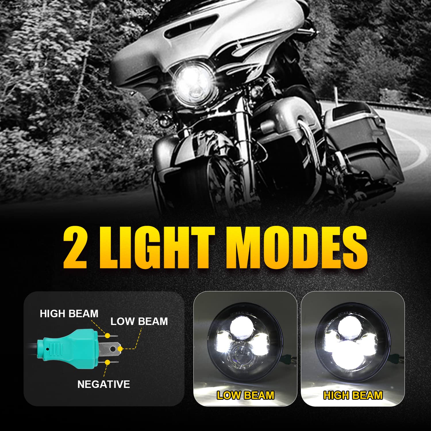 LX-LIGHT 7Inch Black LED Headlight for Motorcycles - DOT Approved, Model 0048A+JB, Compatible with Harley & Yamaha