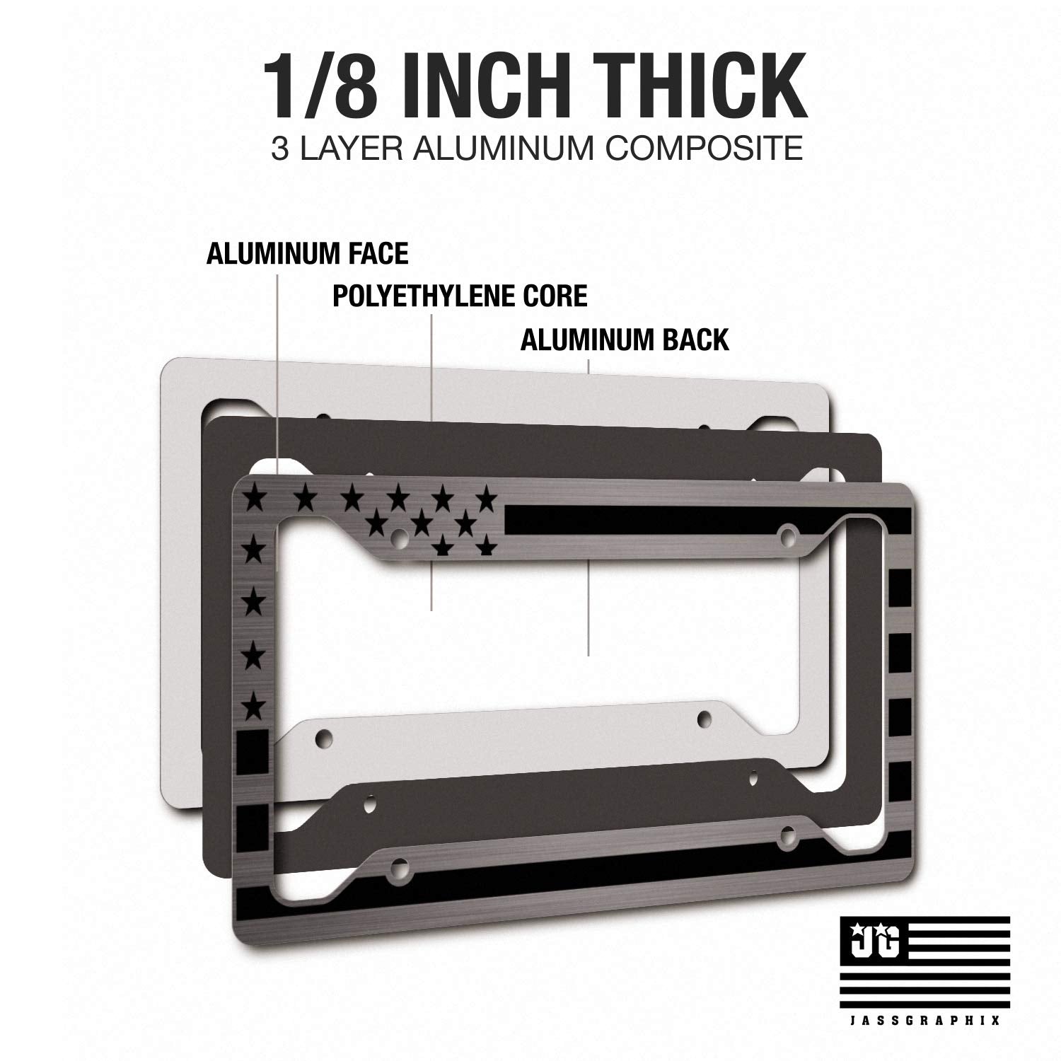 American Flag License Plate Frame Matte Black On Brushed Aluminum Composite