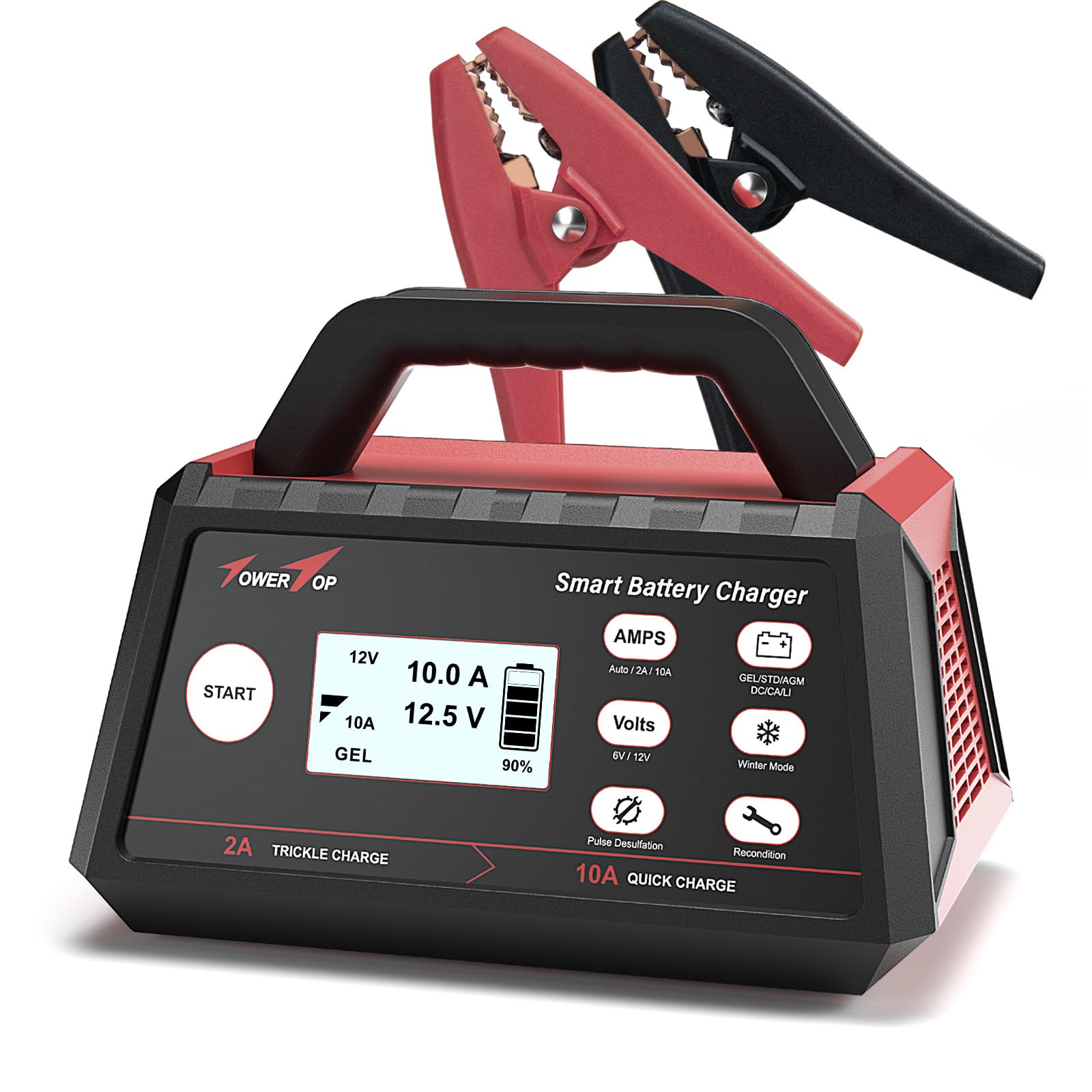 Towertop Smart Car Battery Charger: 10A Battery Chargers 6V/12V Boat Battery Chargers With Auto Desulfator, Repair, Maintainer,