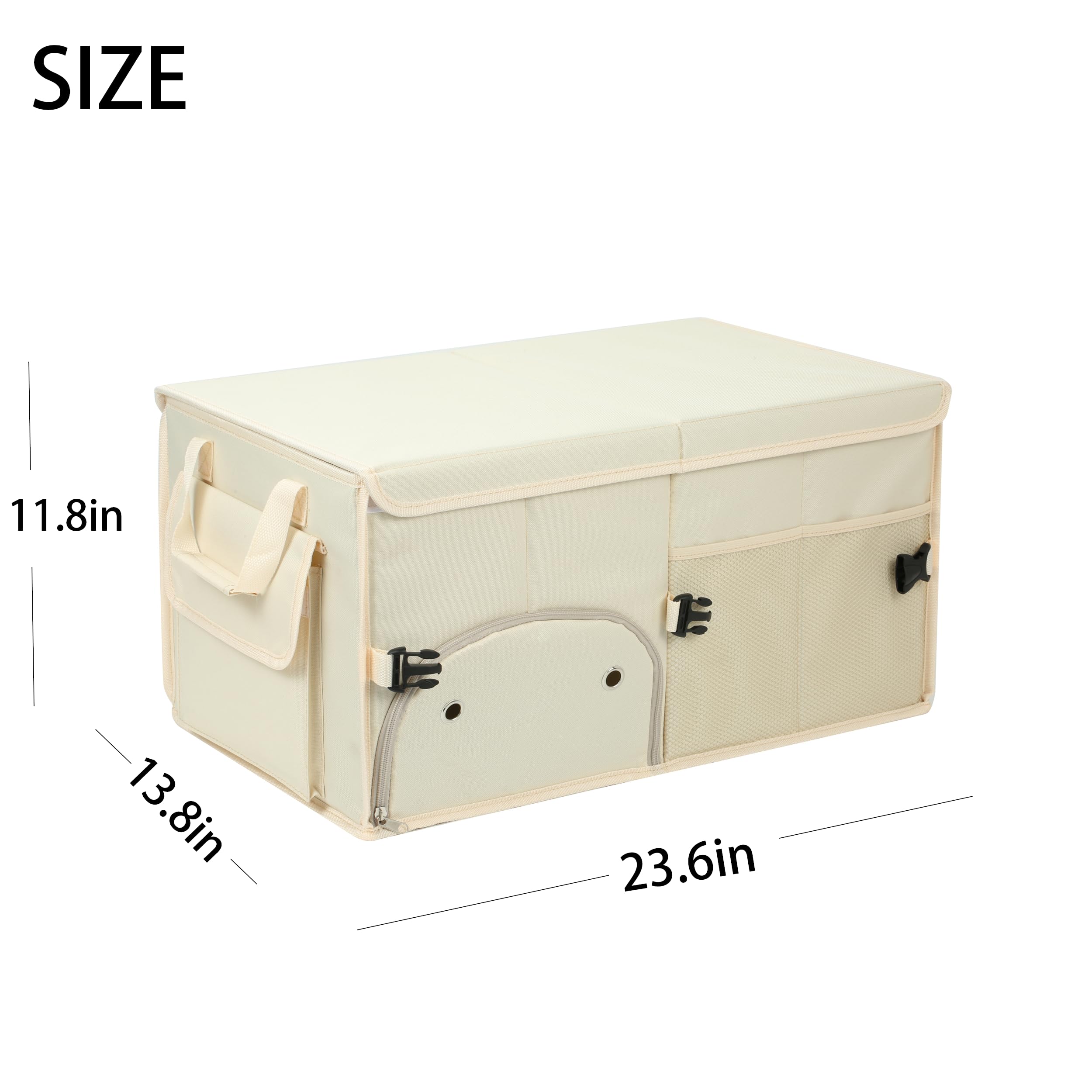 Aokjoy Car Trunk Organizer With Lid Car Storage Organizer Collapsible Multi Compartment Car Organizerwith Shoe Bag For Suv(Beige