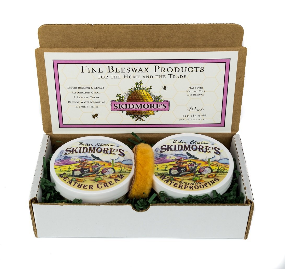 Skidmore's Biker Edition Leather Care Gift Set | Leather Cream and Waterproofing Kit for Your Motorcycle | Natural and Non-Toxic