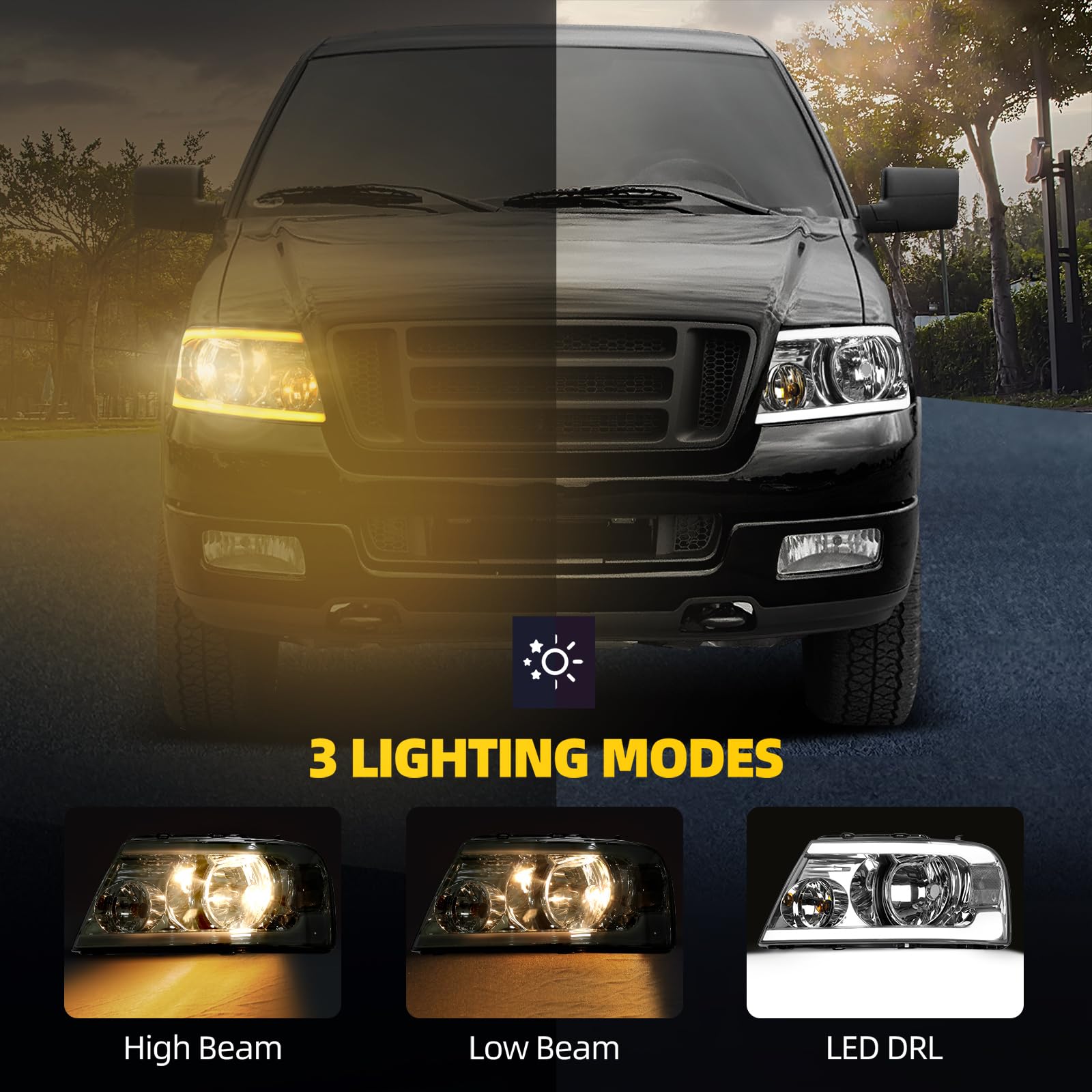 Dwvo Headlights Assembly Compatible With 2004 2005 2006 2007 2008 Ford F-150 Headlamp With Led Drl Replacement Pair Driver And P