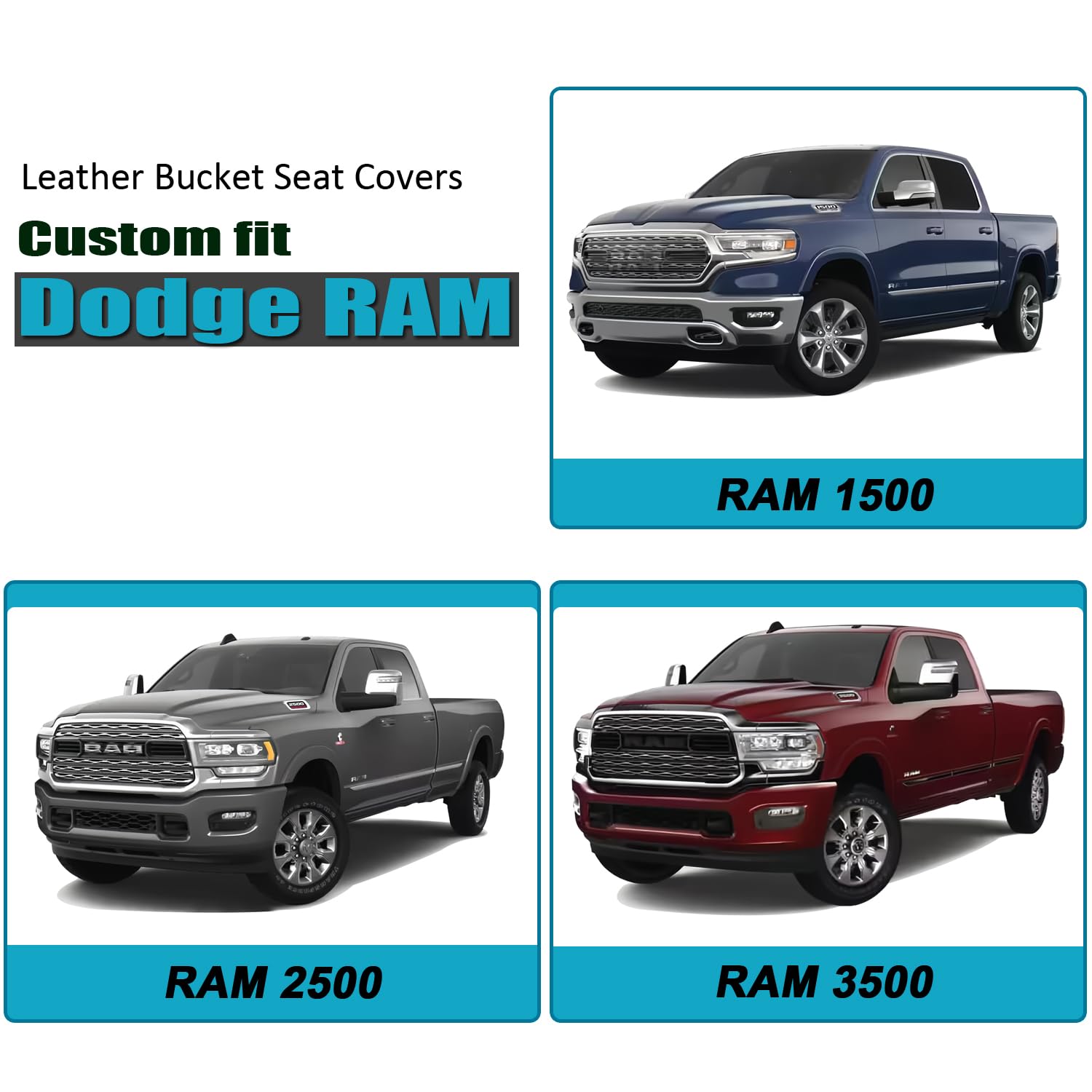 GIANT PANDA Front Car Seat Covers Custom Fit Dodge Ram 1500 2500 3500 Trucks Seat Protectors (Red) 2-Pack