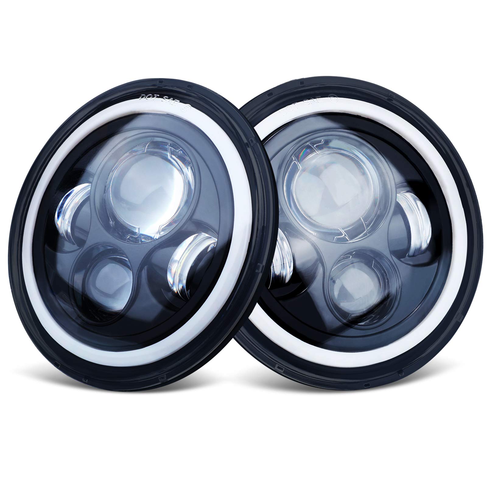 Kaslight 7 Inch Round Led Headlights H6024 Halo Headlights 7'' Black Headlamps High Low Sealed Beam H4-H13 Adapter Compatible With Jeep Wrangler Jk Tj Lj Cj Hummber H1 H2 (Pair)