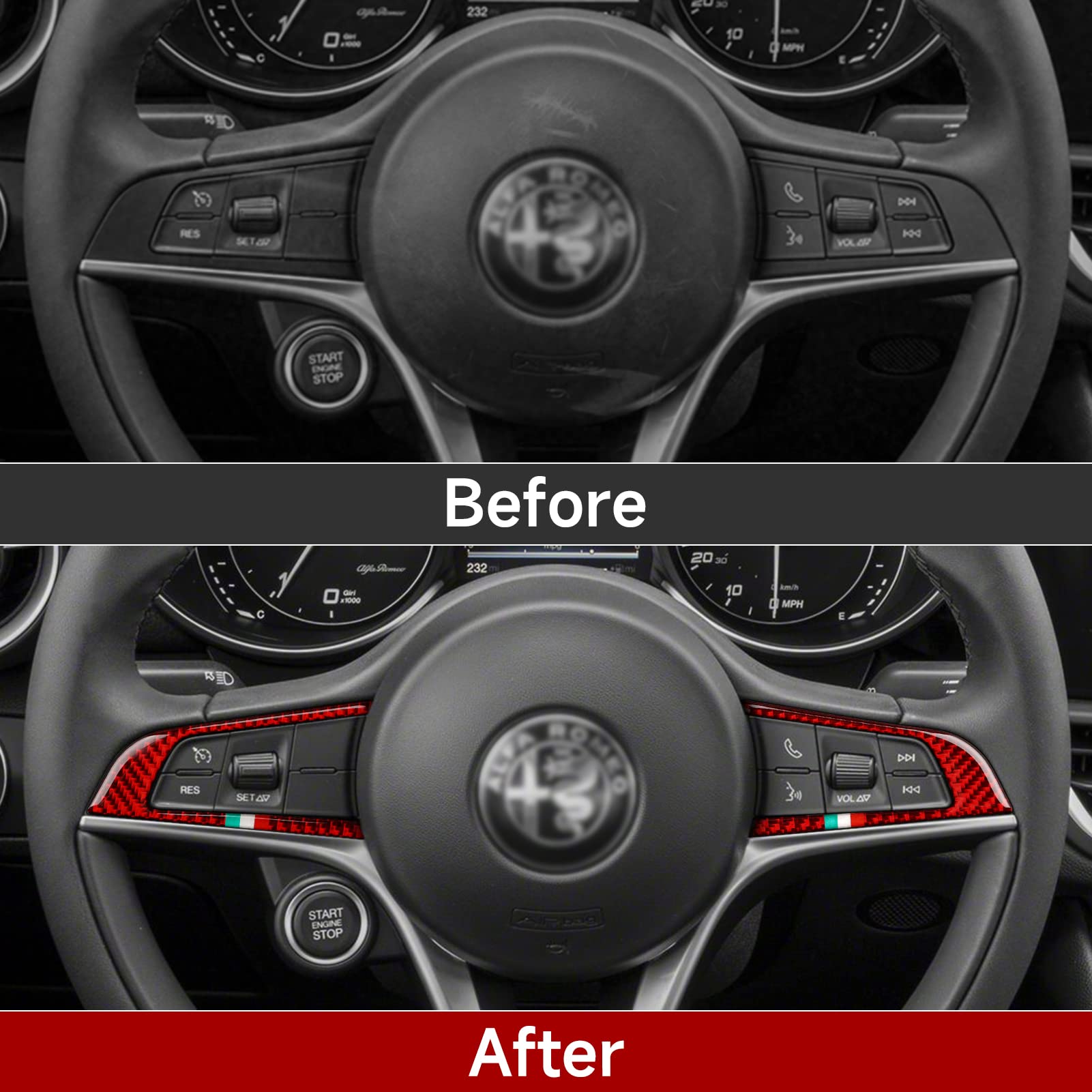 2Pcs Car Steering Trim Sticker Cover Carbon Fiber Decal Fits For Alfa Romeo Giulia 952 Stelvio 949 2016 2017 2018 2019 Interior