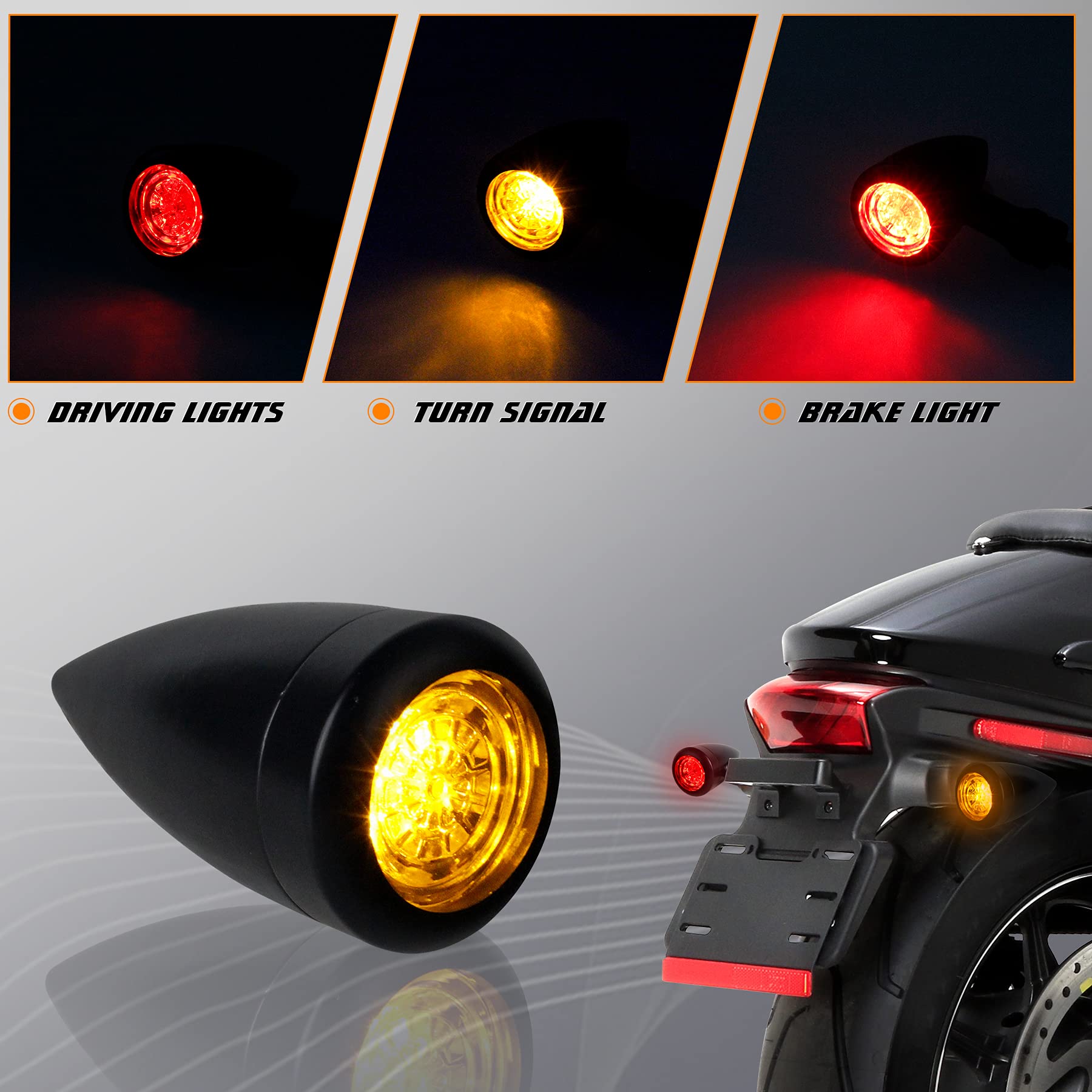 Nthreeauto Motorcycle Rear Turn Signals Led Bullet Indicators Universal Compatible With Harley Sportster Dyna Iron 883 Honda Shadow Yahama Suzuki Kawasaki Chopper Bobber (Diode Bulbs)