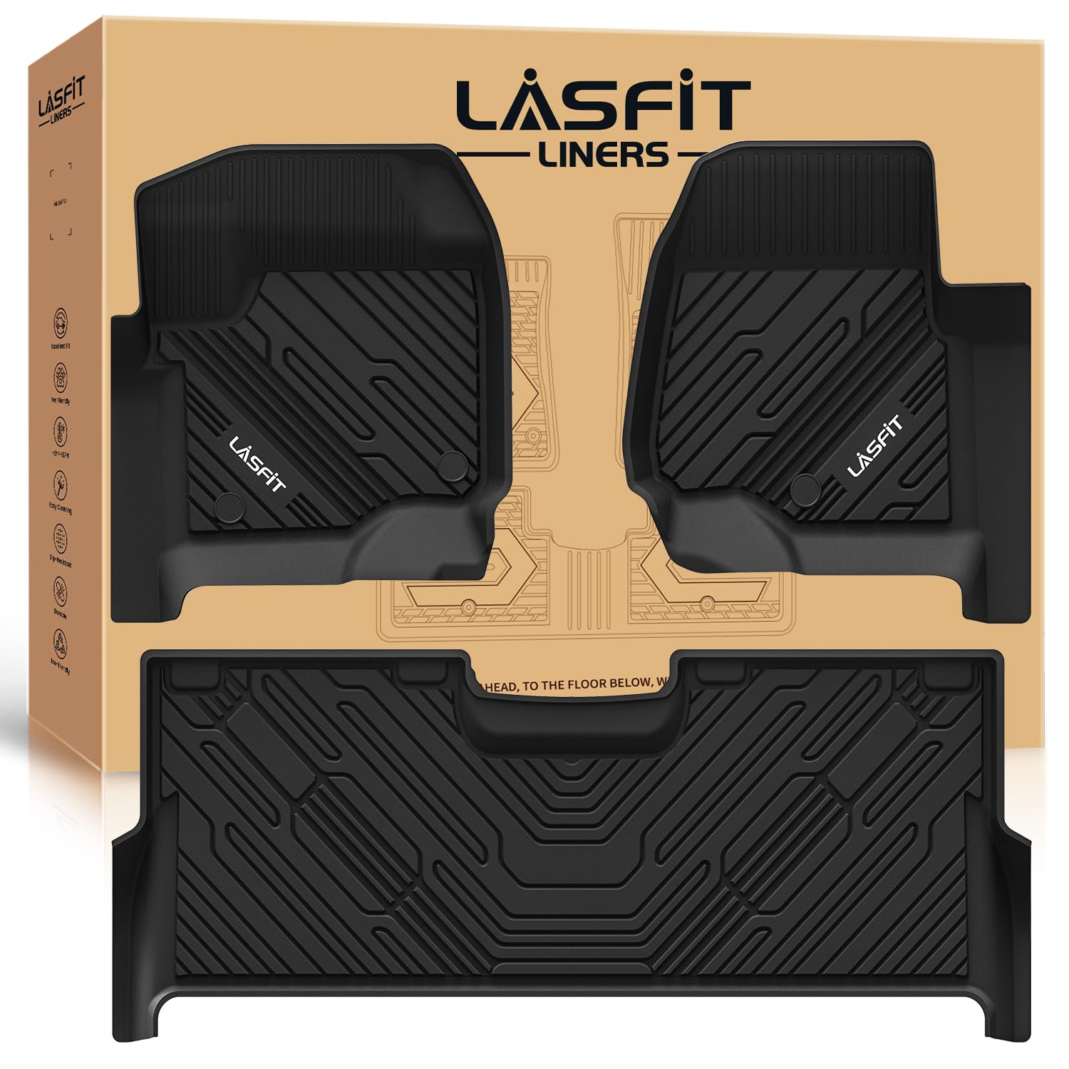 Lasfit Floor Mats For Ford F250 F350 F450 F550 2017-2025 Superduty Crew Cab Rear With Under-Seat Fold-Flat Storage All Weather T