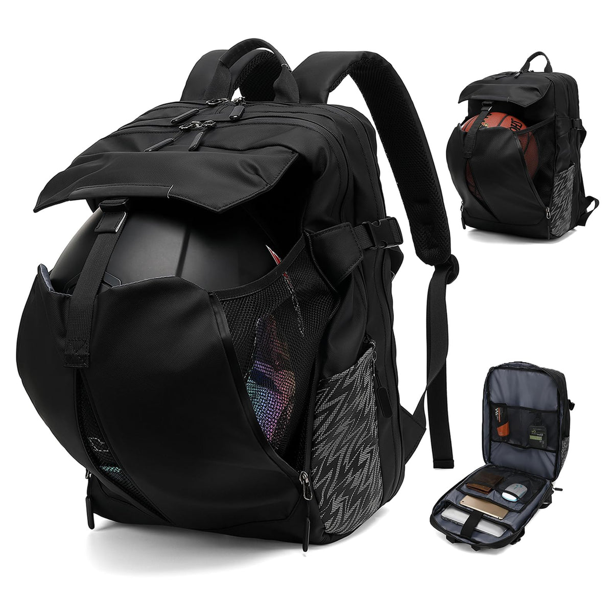 Mihunter Motorcycle Backpack, 17'' Laptop Compartment, High-Density Nylon, Adjustable Helmet Holder, Reflective, Waterproof For