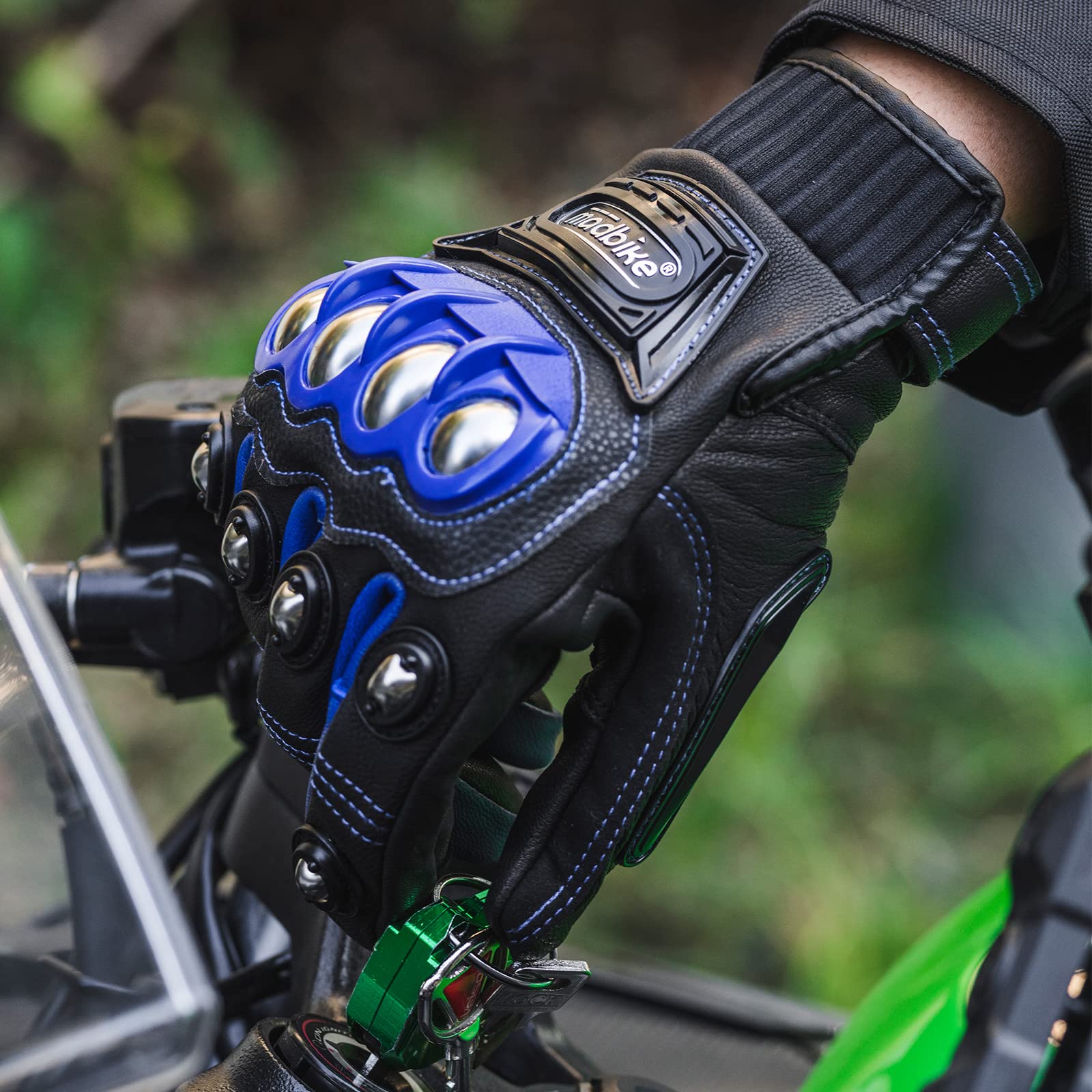 Ilm Alloy Steel Leather Hard Knuckle Touchscreen Motorcycle Bicycle Motorbike Powersports Racing Gloves (Xl, (Leather) Blue) Mod