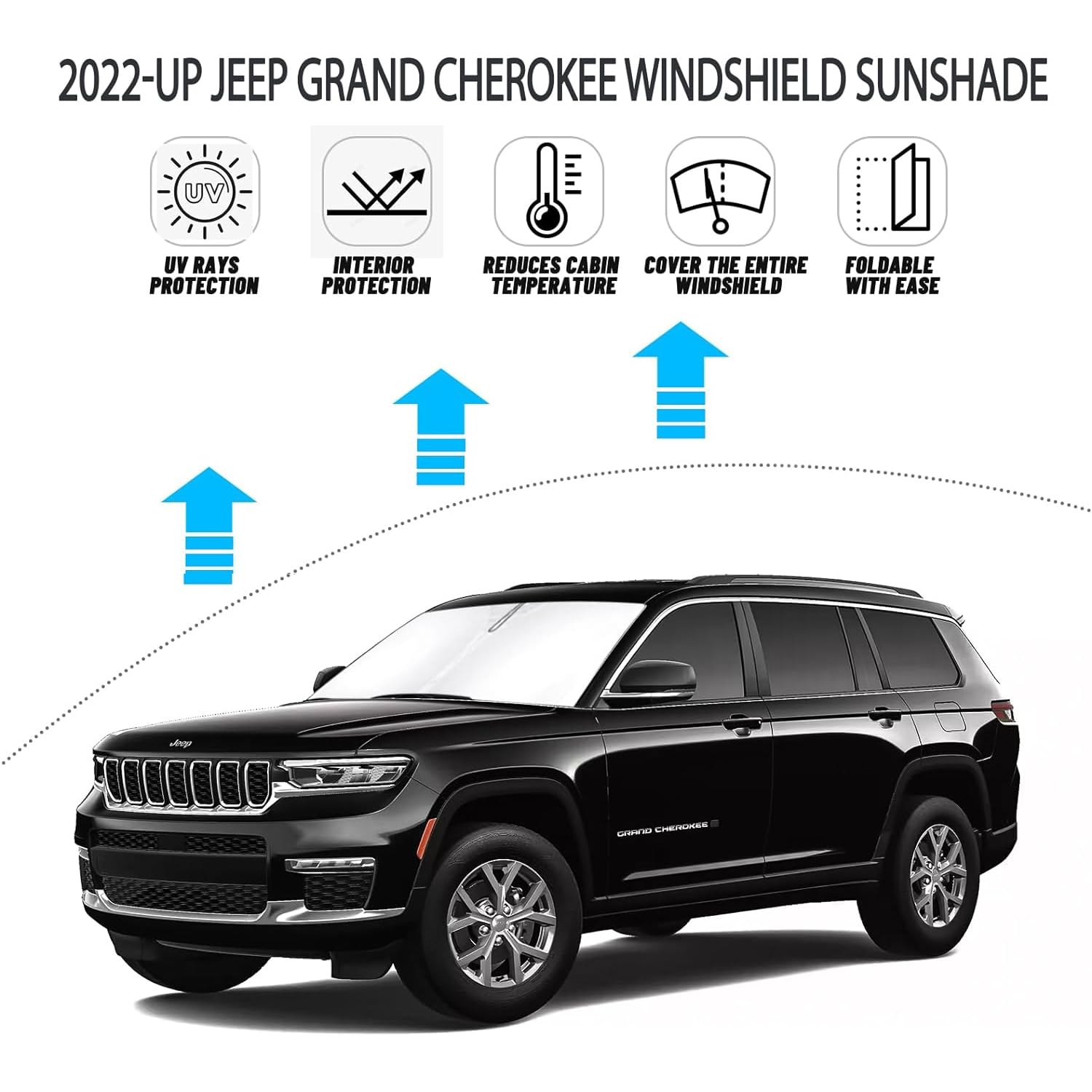 Bestview Windshield Sun Shade for 2022-2025 Jeep Grand Cherokee Accessories,Custom Fit Front Window Sunshade Sun Visor Protector
