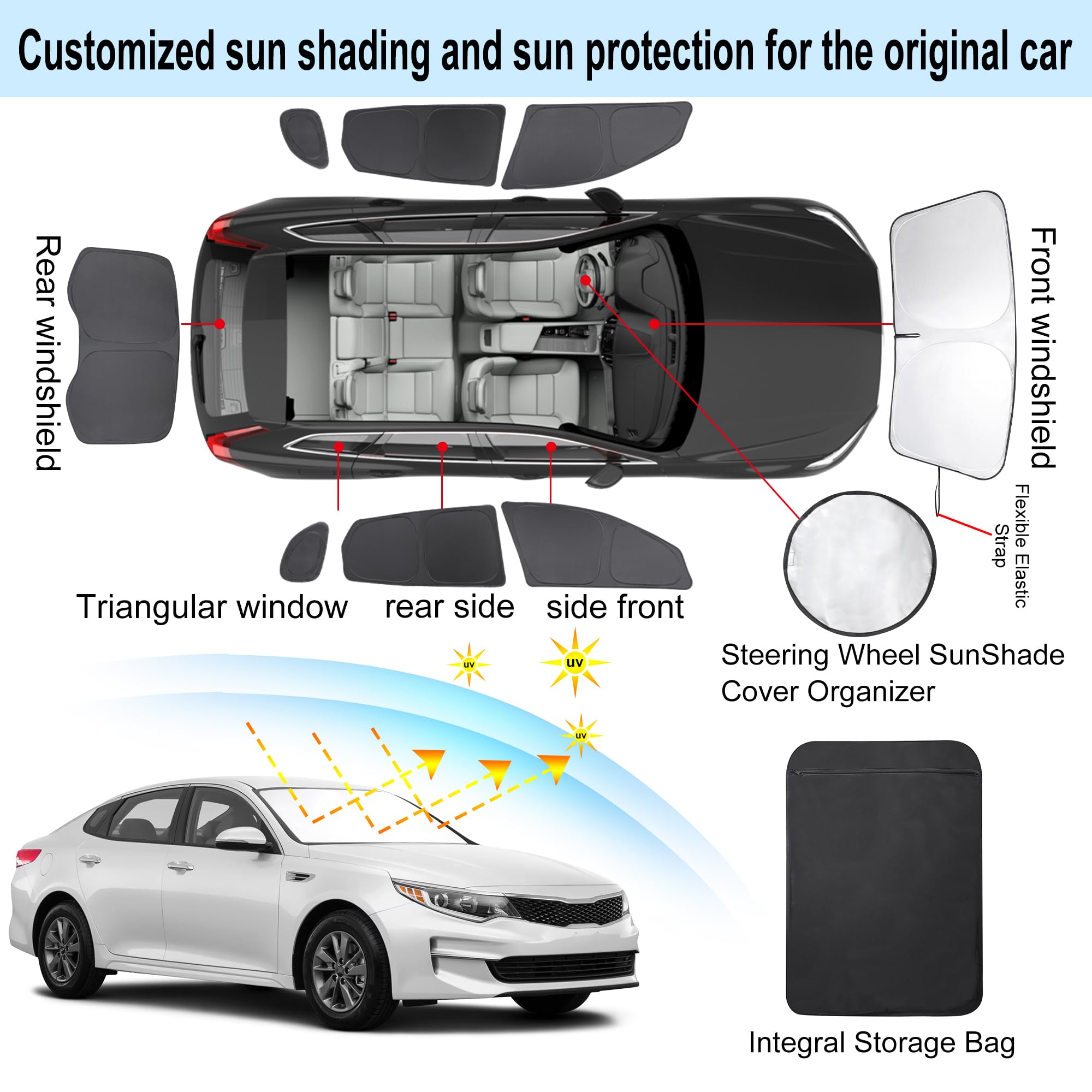 Tinglu Window Shades For Kia Optima 2016 2017 2018 2019 2020 (Not For 2021 Kia K5) Accessories Car Side Full Windows Windshield