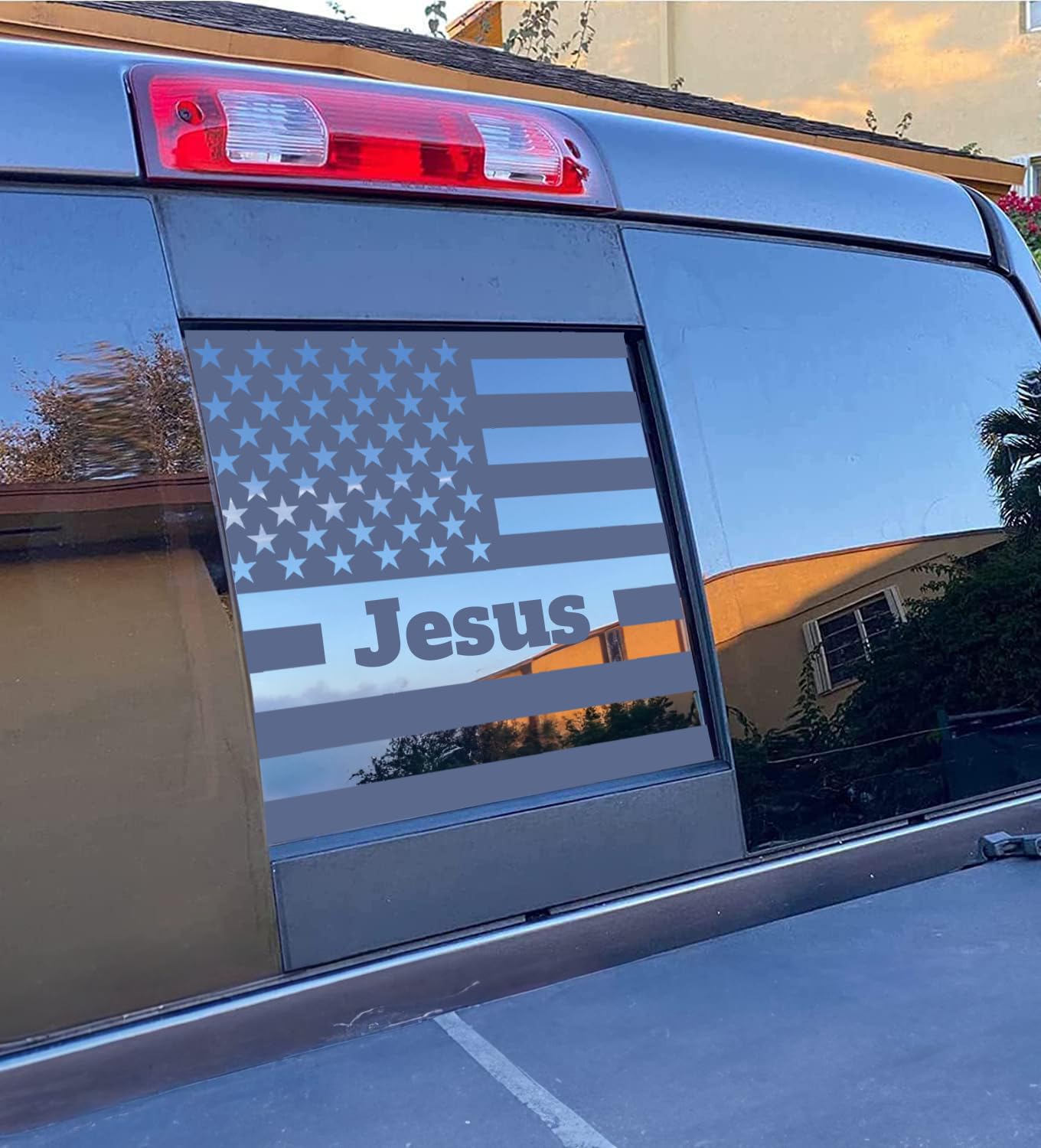 Xinghe For 2019-2025 Chevy Silverado Gmc Sierra, Rear Middle Window Jesus American Flag Decals Stickers, Matte Black Vinyl Stick