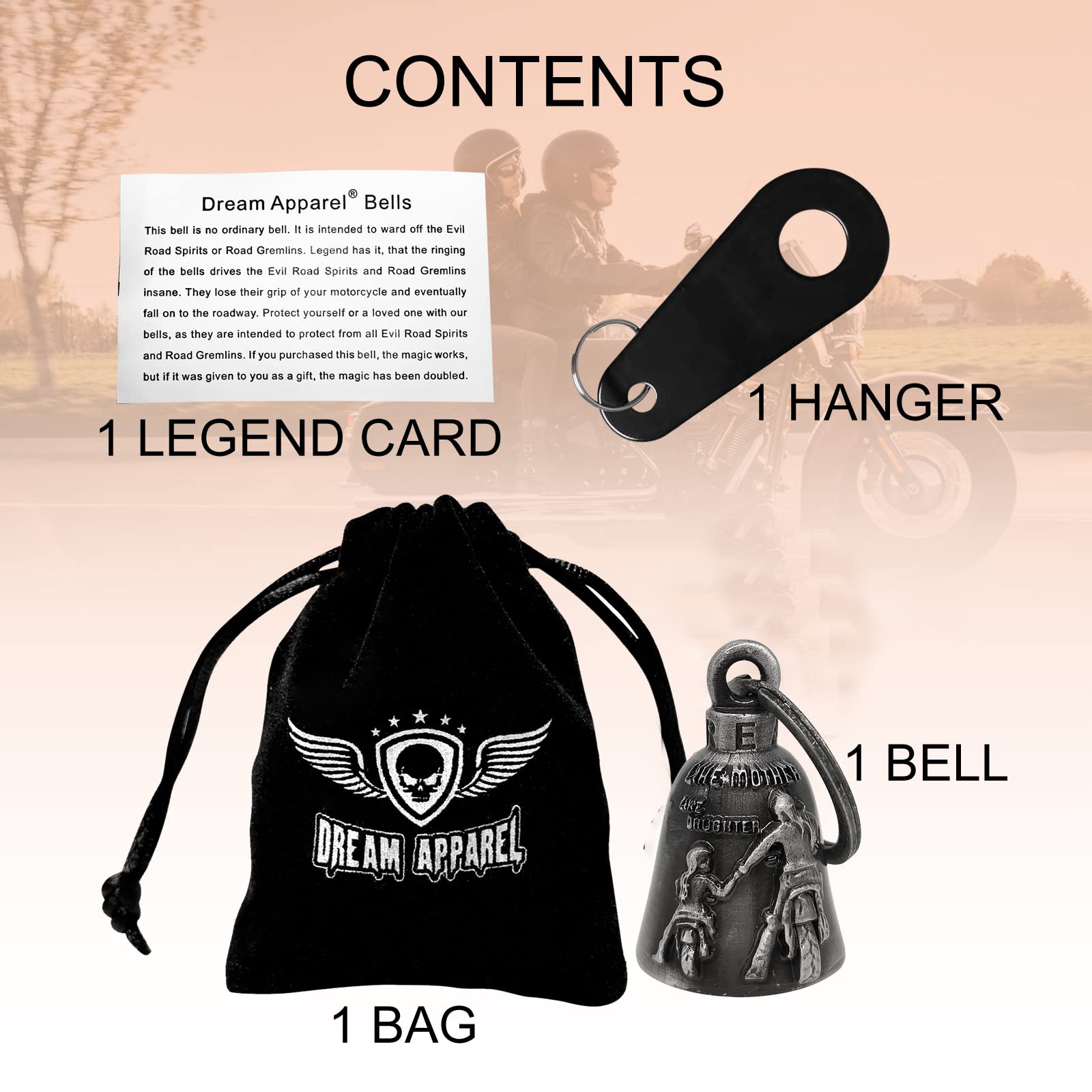 Colorful Motorcycle Bell With Hanger For Biker, Good Luck Biker Bells & Motorcycle Accessories, Key Chain For Luck