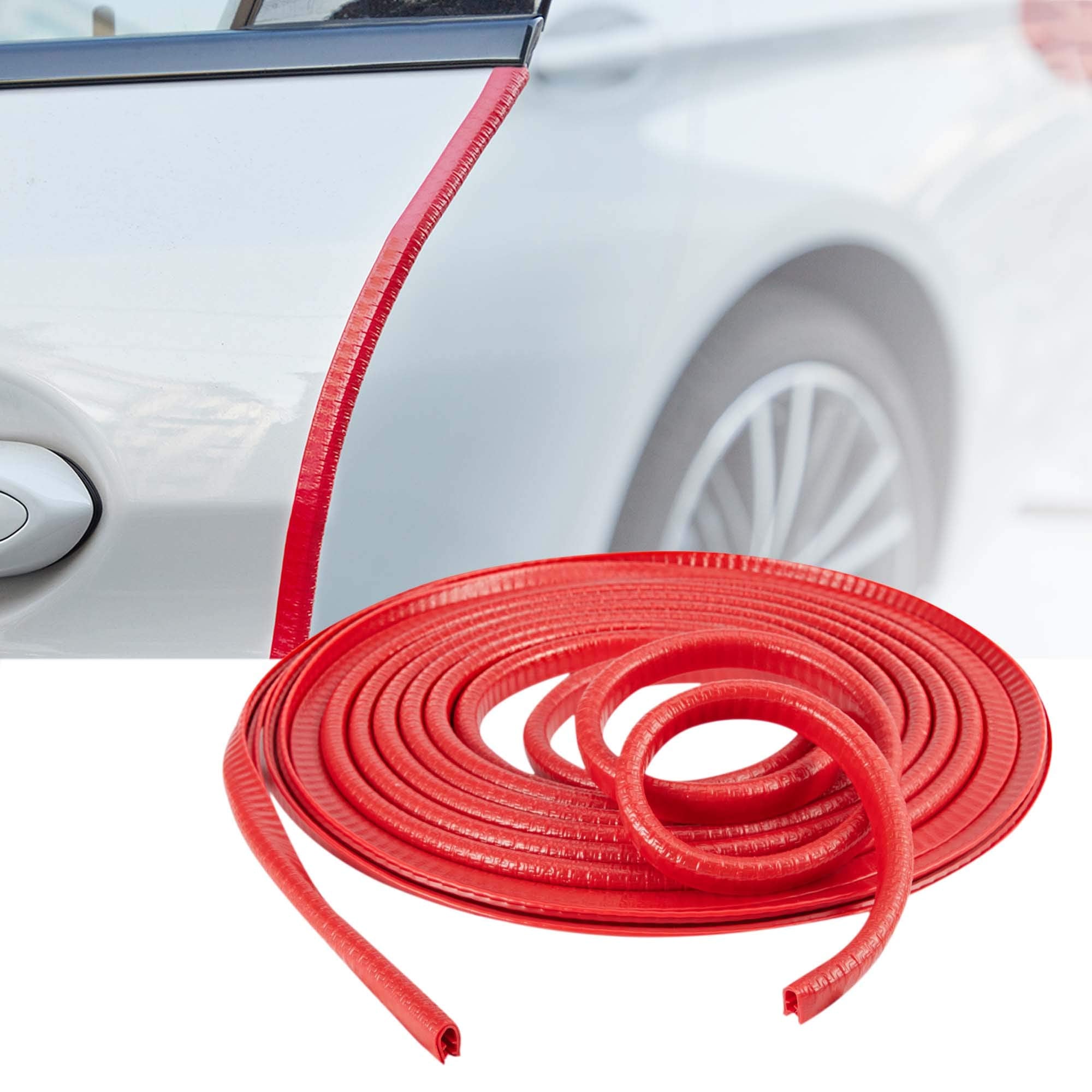 Tomall Car Door Protector Strip Red, Car Door Guards U Shape Rubber Seal Protector, Anti-Collision Anti-Scratch Waterproof Car Decorative Moulding Strips 5M(16Ft)