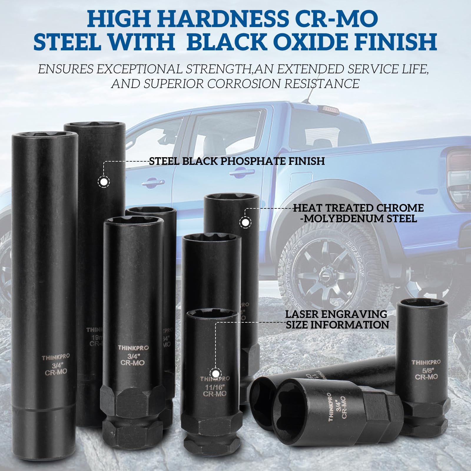 Thinkpro Spline Lug Nut Socket Set, 10 Piece Aftermarket Spline Lug Nut Key Easily Removing Spline And Hex Style Wheel Lug Nuts