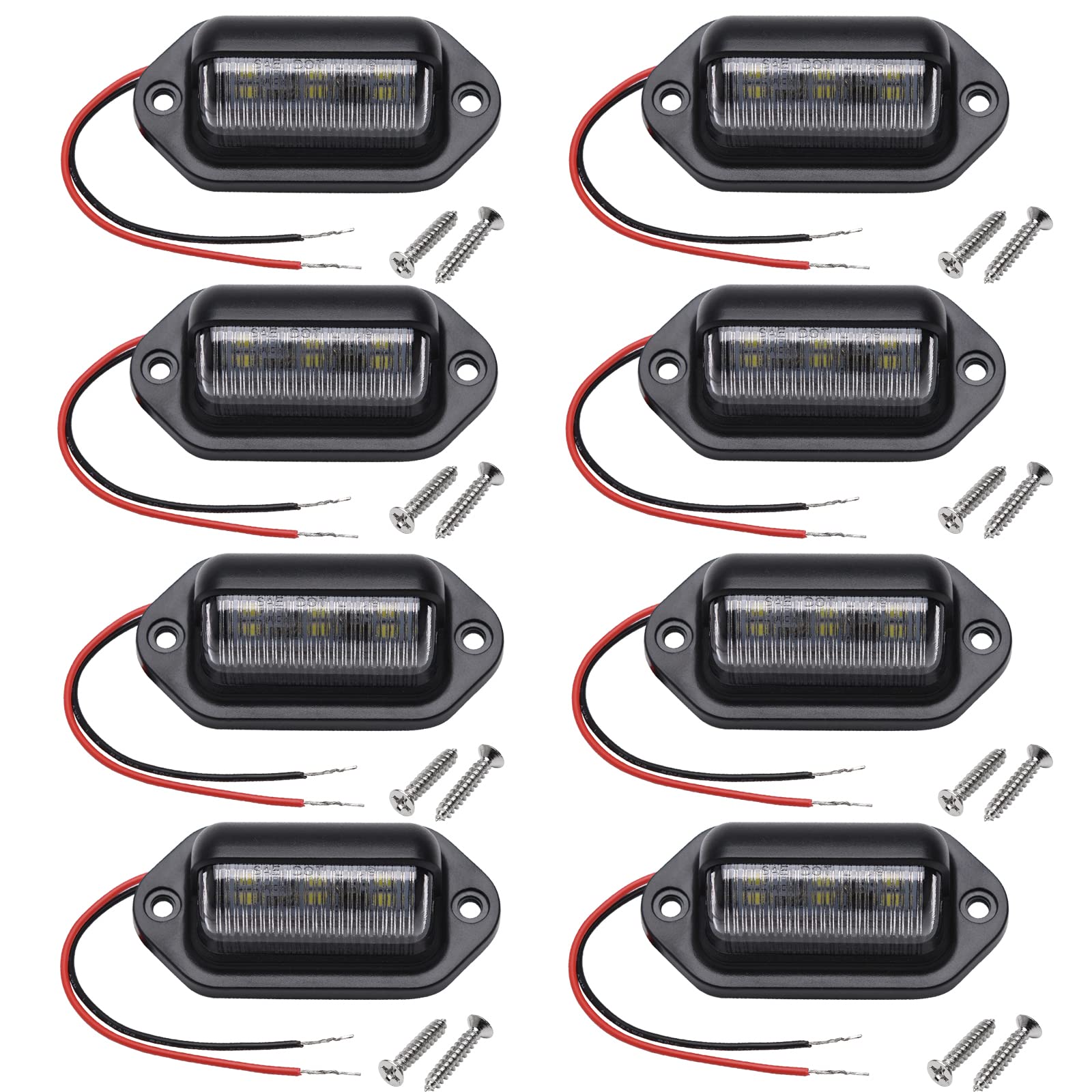 8Pcs Xenon White Led License Plate Light, 12V-24V Dc Waterproof 6-Smd License Plate Lamp Taillight, For Truck Suv Trailer Van Rv