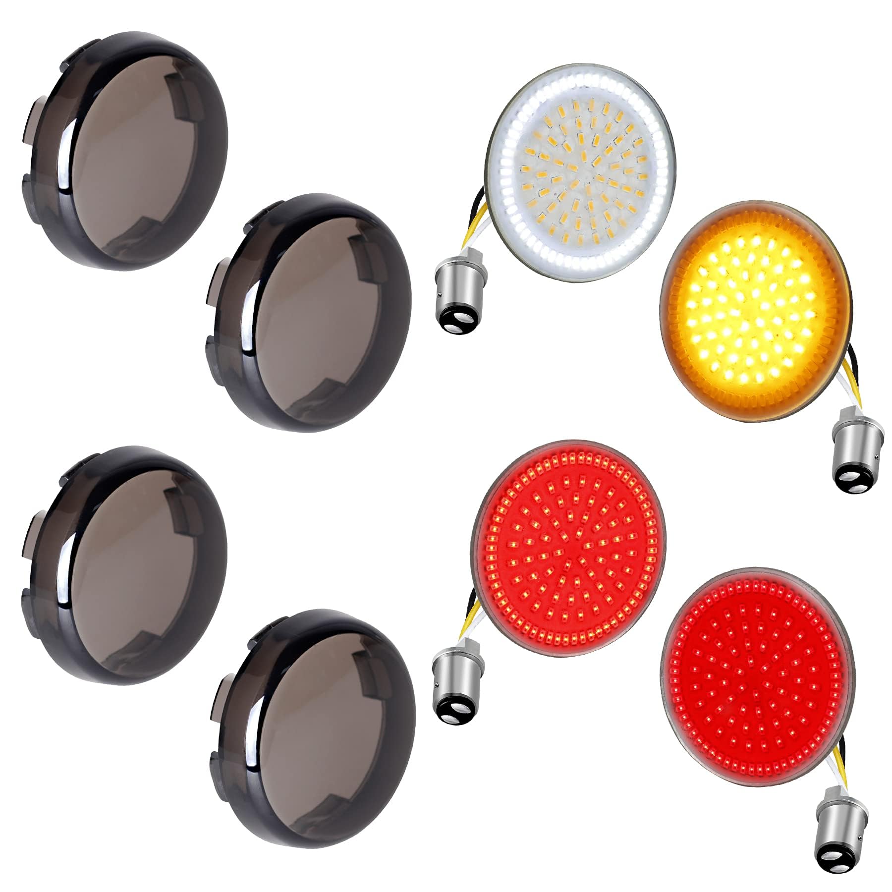 Nthreeauto 1157 Led Turn Signals 2Inch Bullet Front Rear Turn Signal Light Smoked Lens Covers Kit Smd Bulbs Compatible With Harl