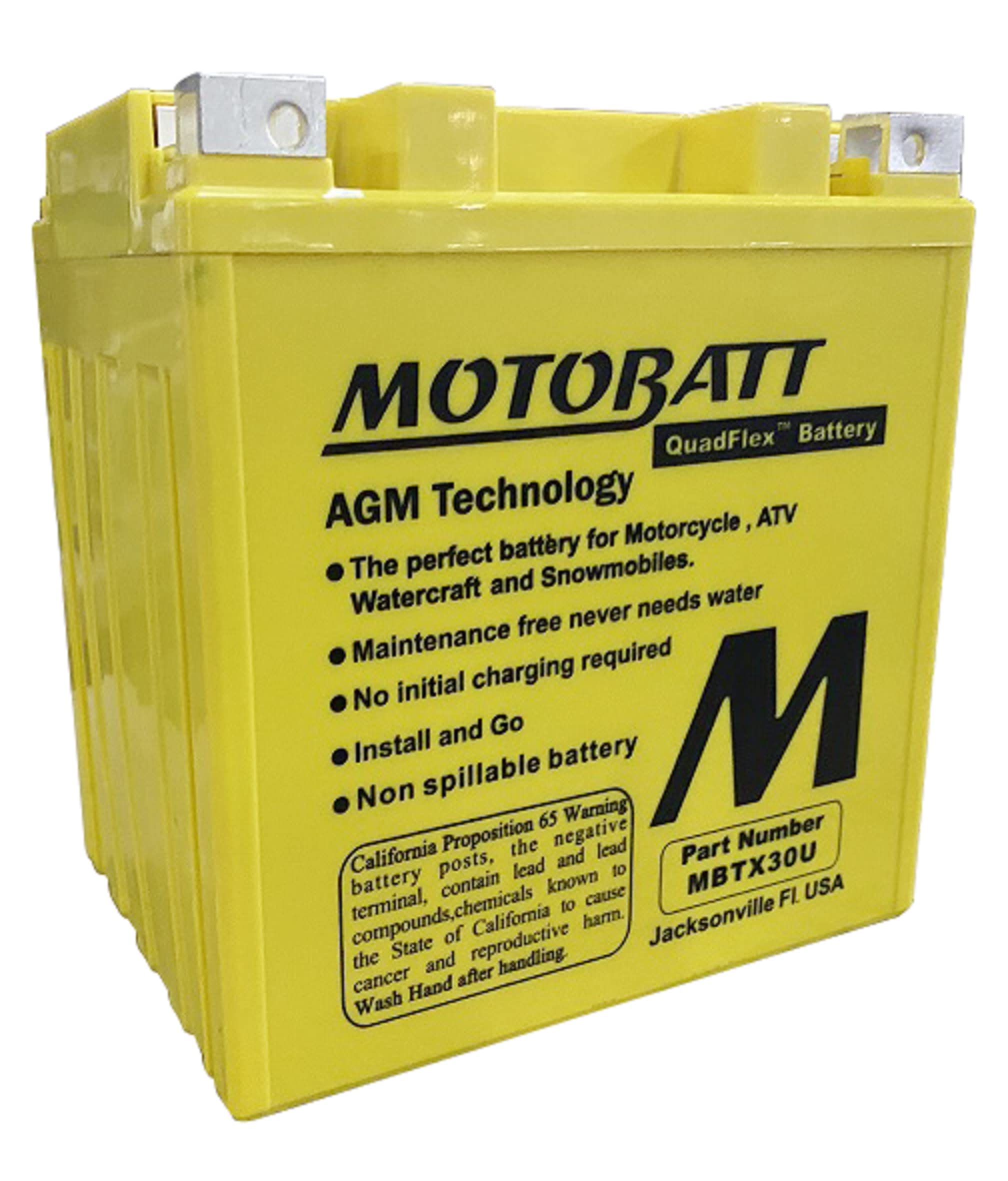 Motobatt Mbtx30U (12V 32 Amp) 380Cca Factory Activated Maintenance Free Quadflex Agm Battery
