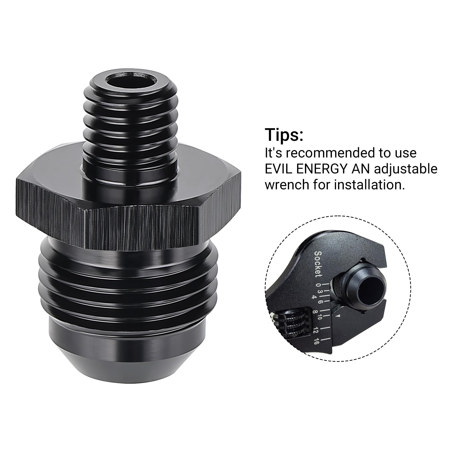 Evil Energy 8An Male Flare To M10 X 1.5Mm Male Metric Fitting Adapter Aluminium Alloy 2Pcs